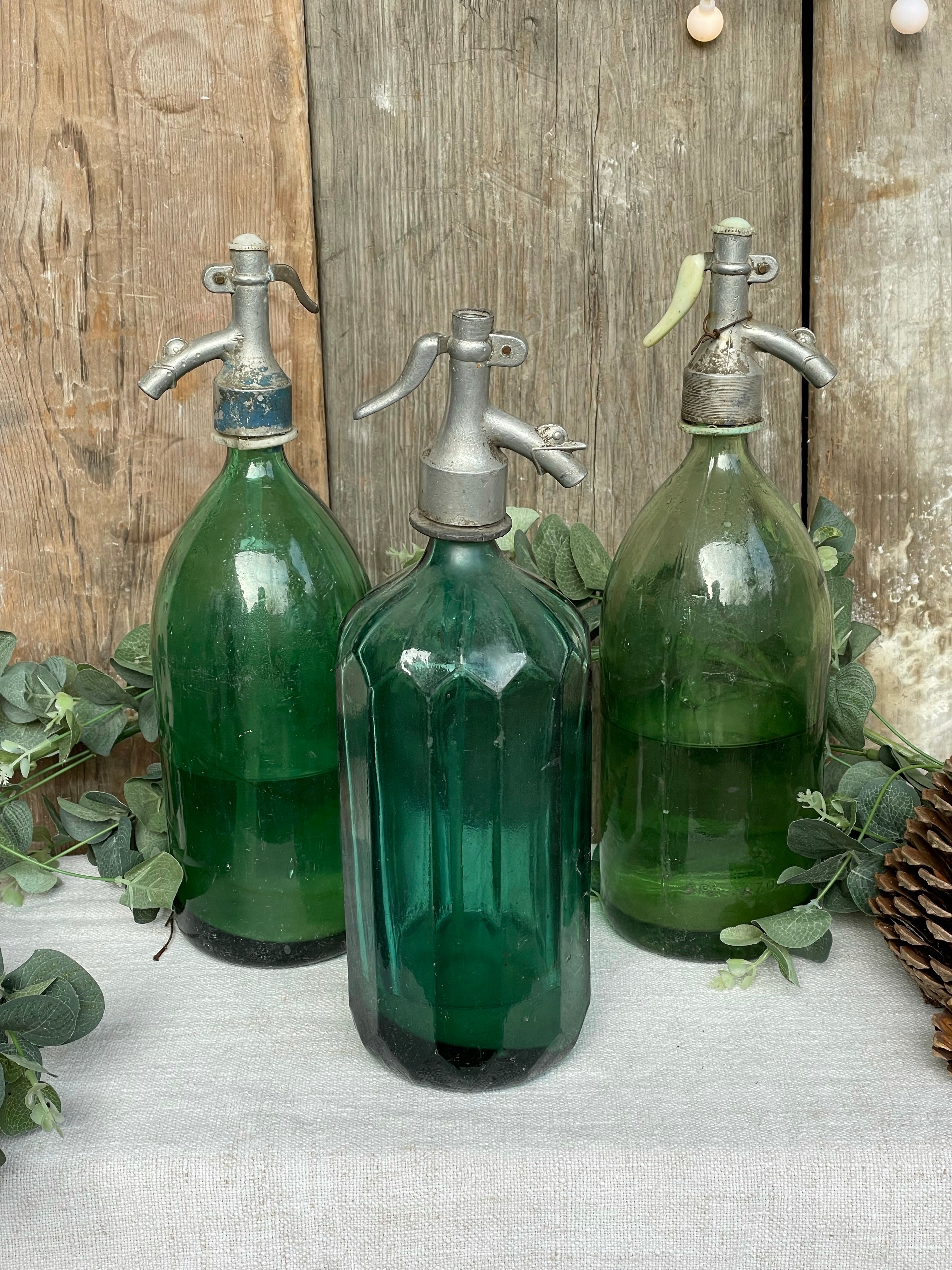 Trio of Vintage Green Soda Bottles