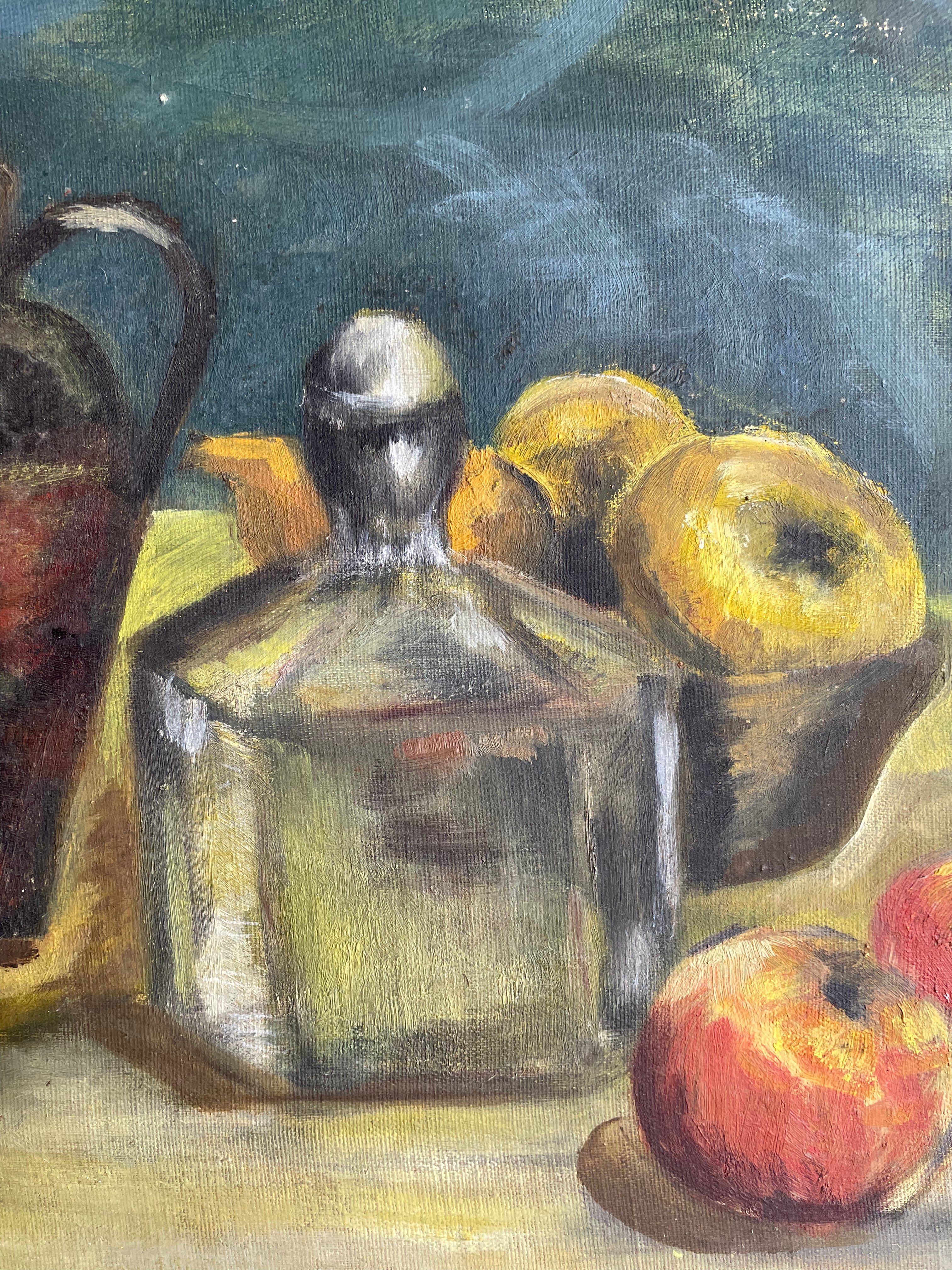 Still life with apples: Oil on Hessian and Board