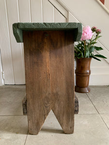 Old Milking Stool with Green Painted Seat