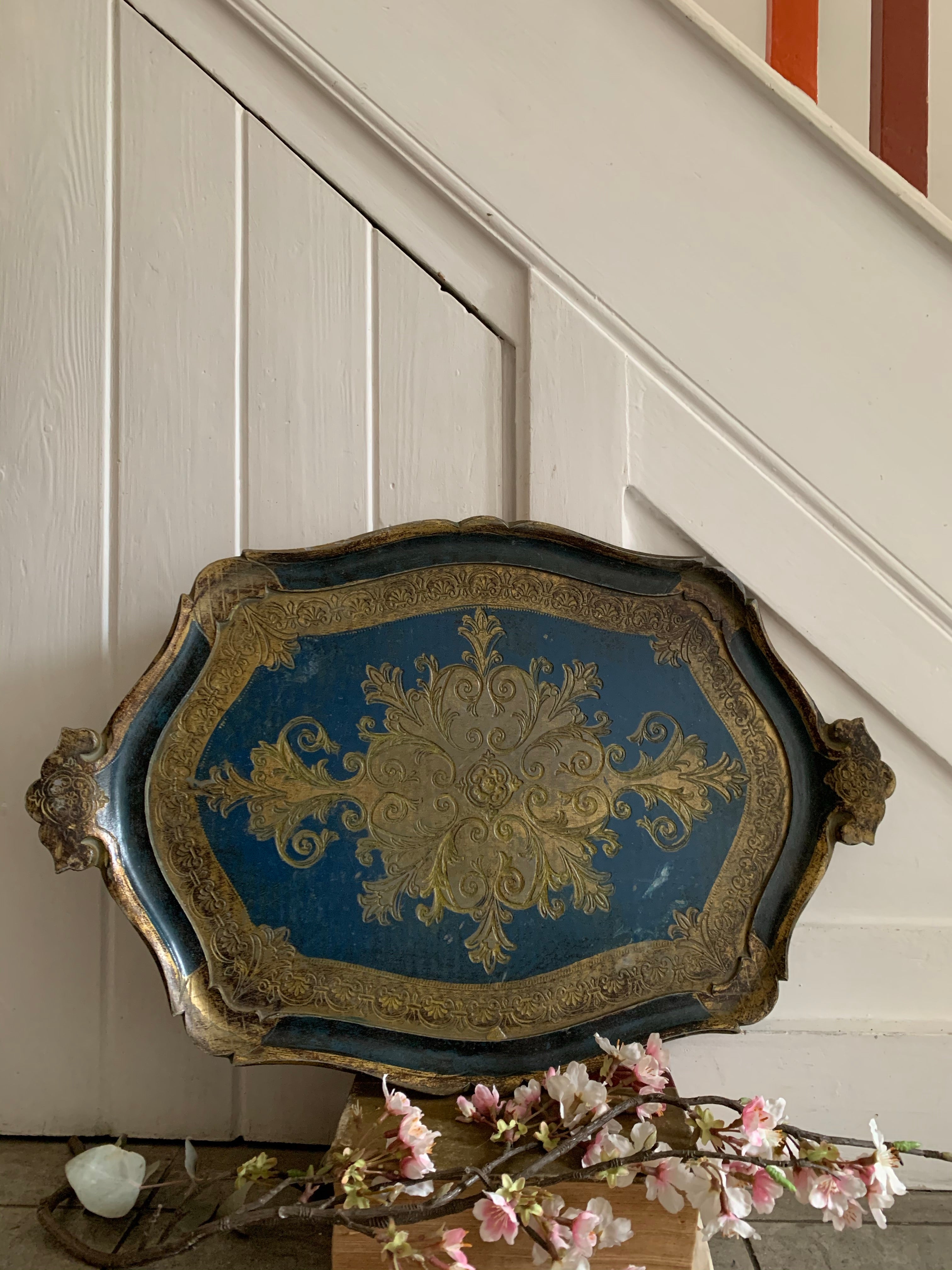 Large Blue and Gold Florentine Tray