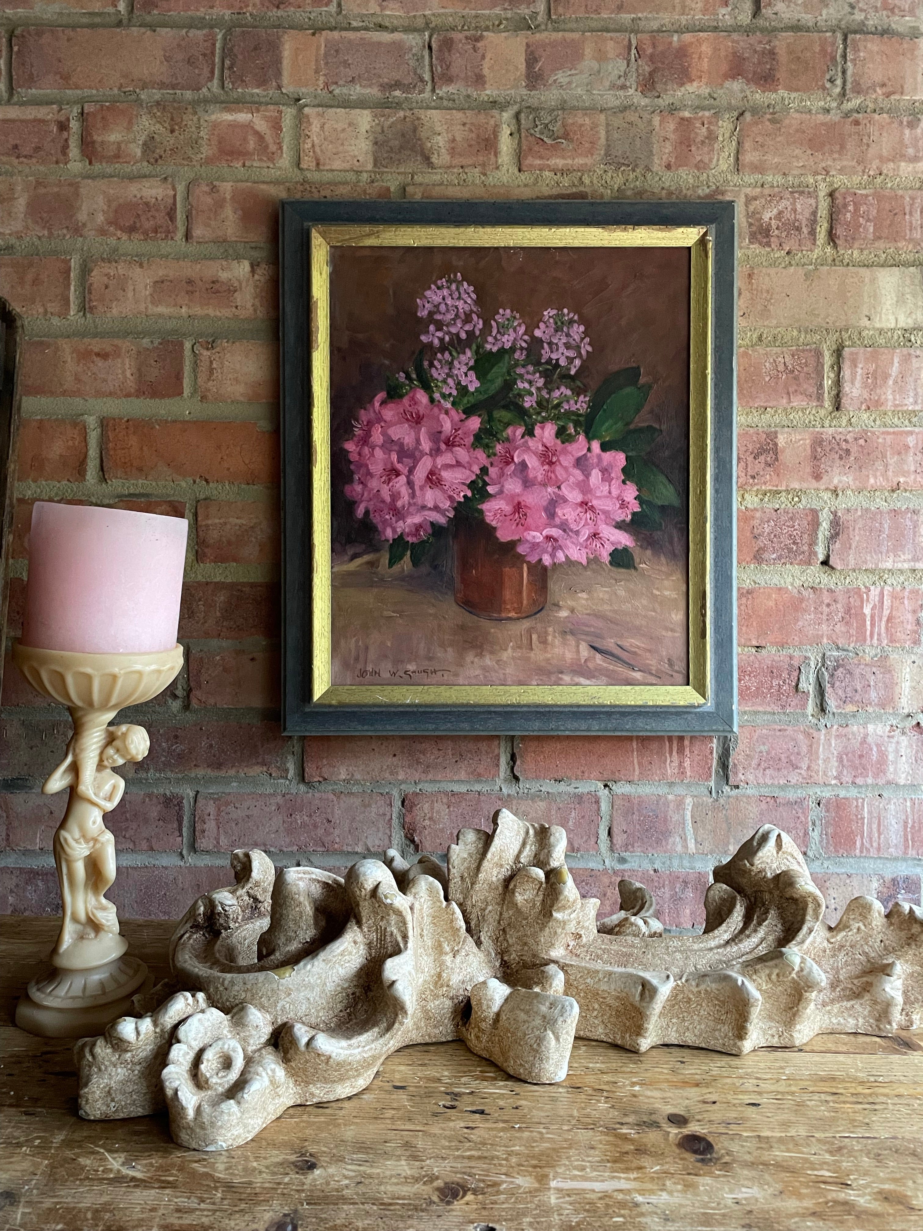 Pink Rhododendrons: Signed Oil on Board