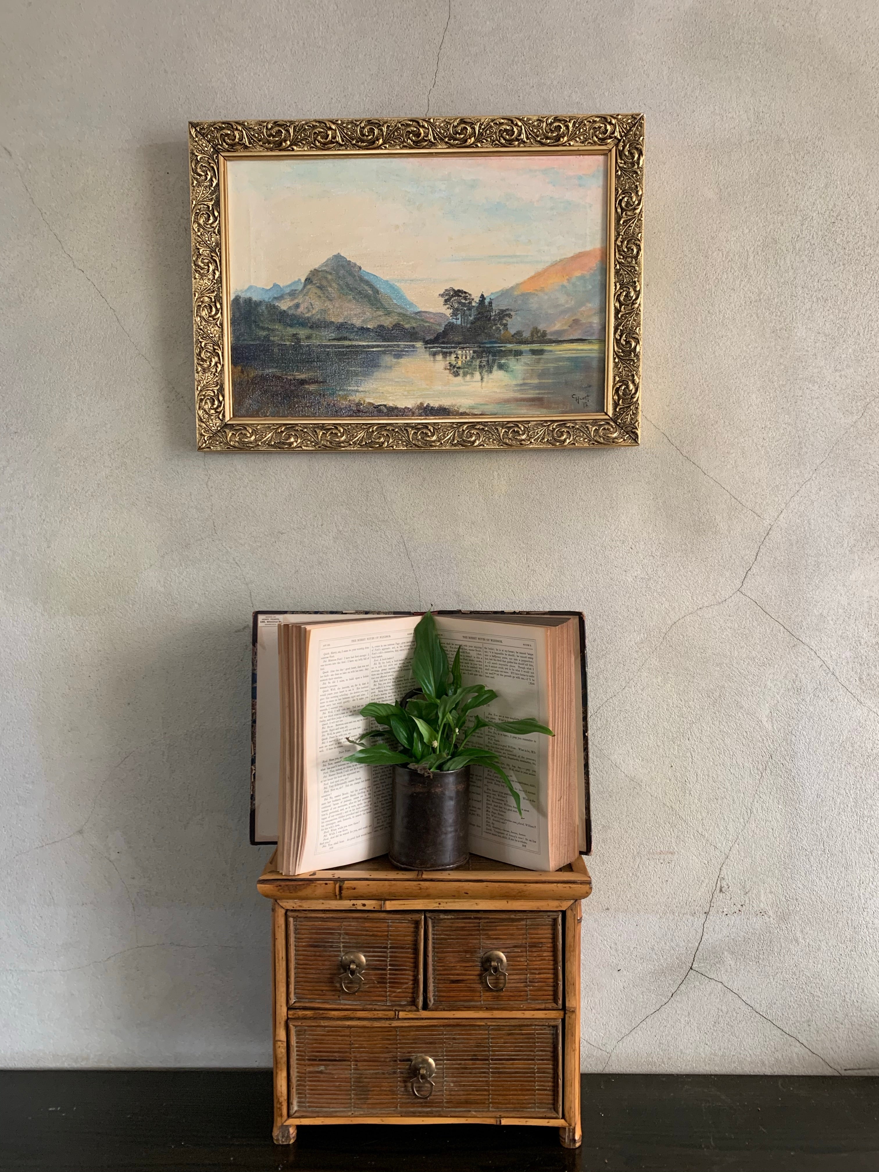 A Lake at Sunset:  Signed Oil on Canvas