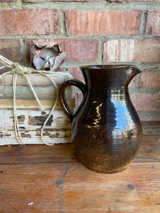 French Glazed Ceramic Jug in Chocolate Brown Hues