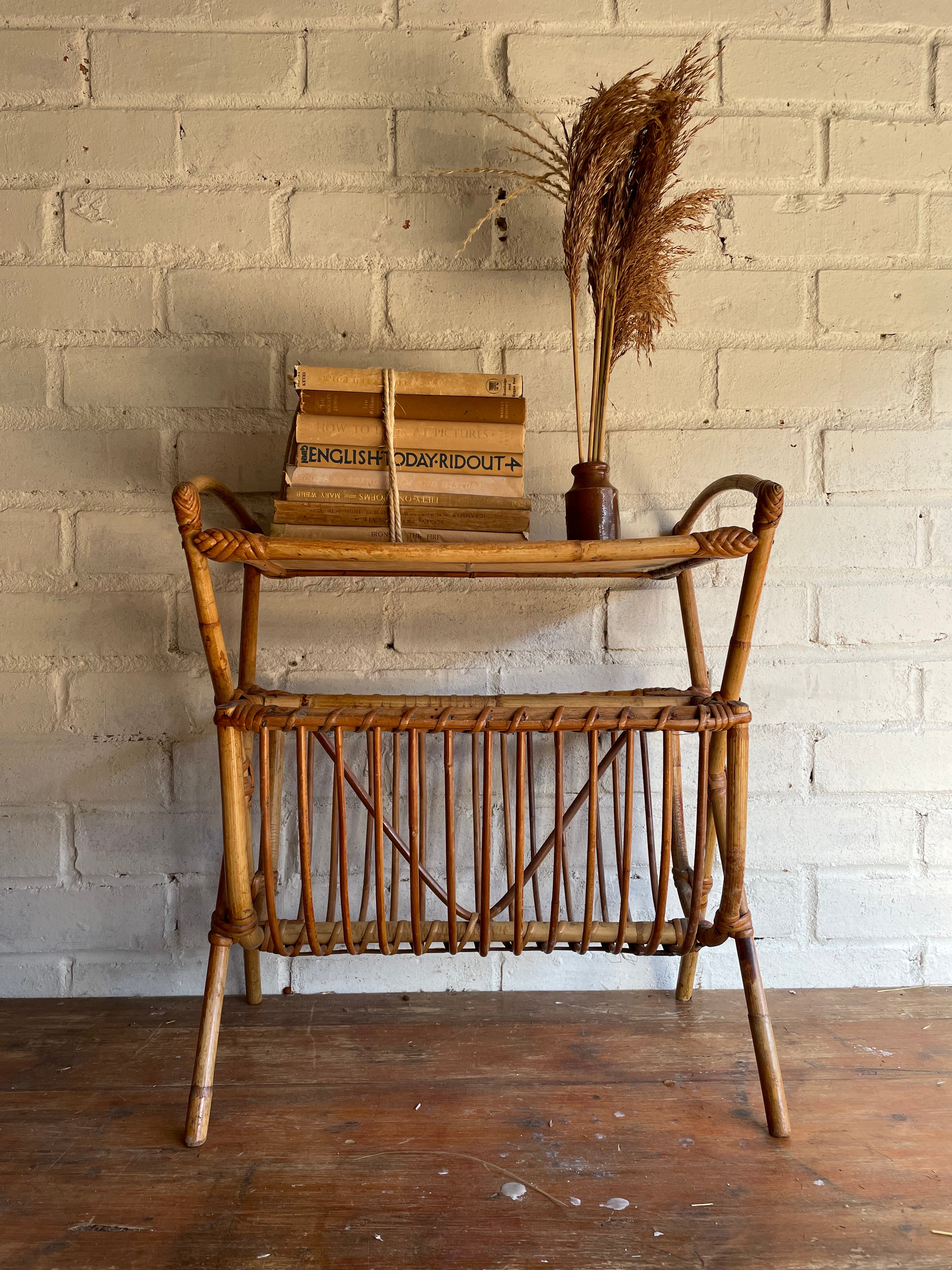 Bamboo and Cane Side Table & Magazine Rack