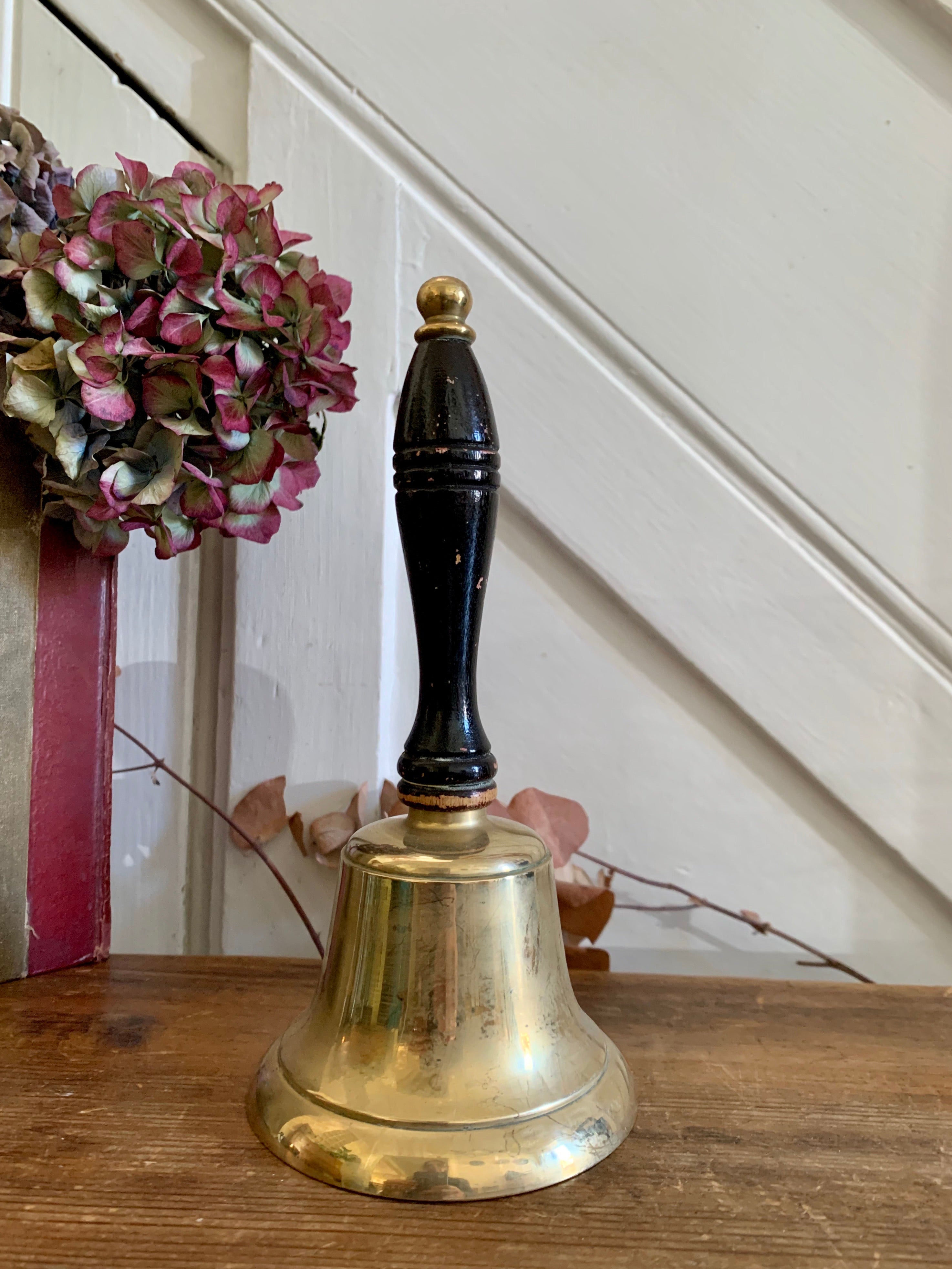 Large Vintage Brass Handbell with Black Handle