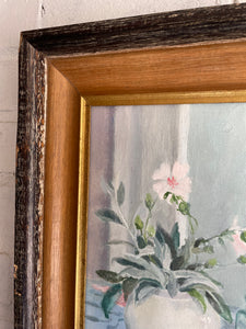 Still-Life Oil Painting with Floral Tablecloth