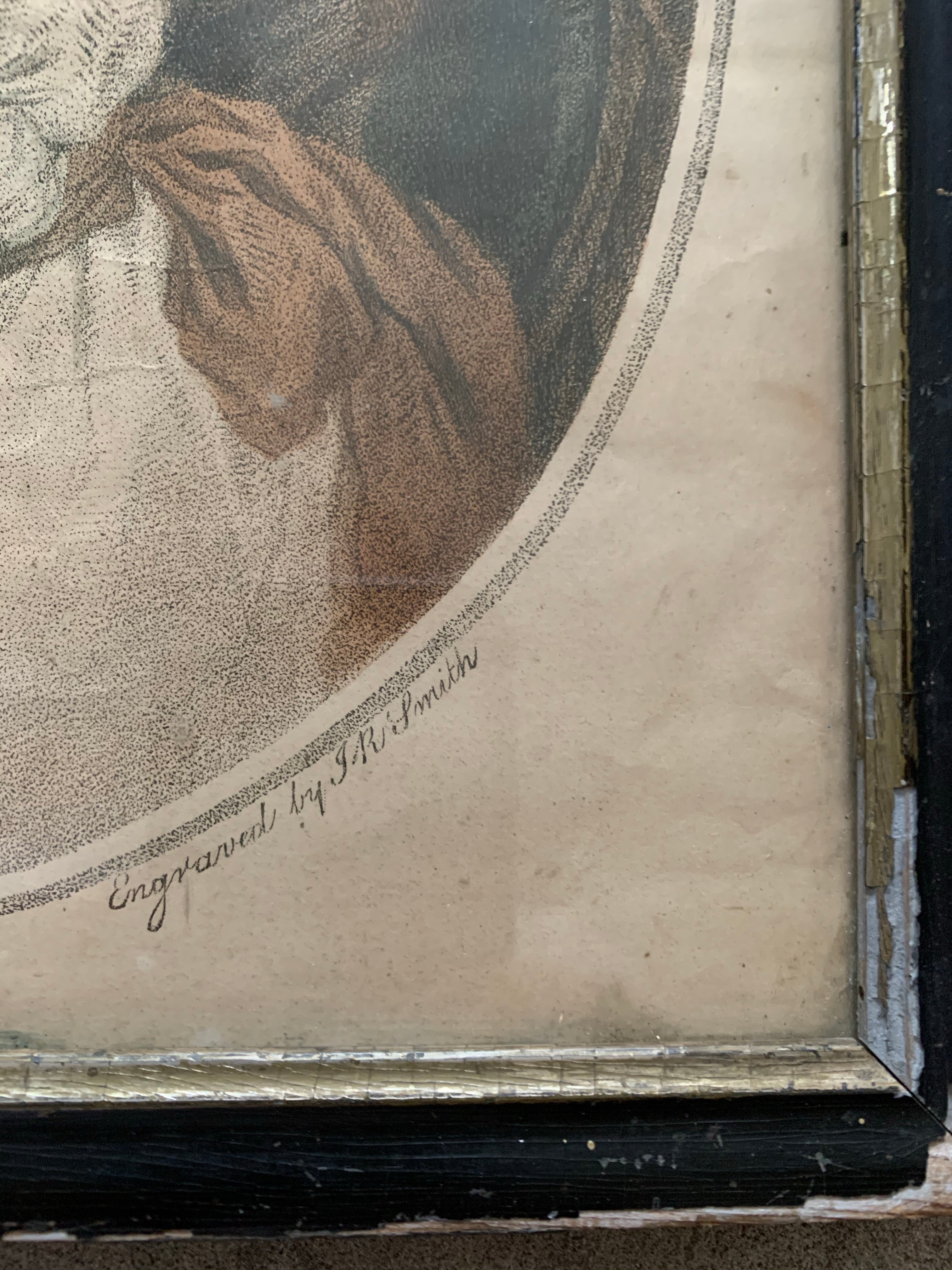 18th Century Framed Engraving of a Lady at a Table