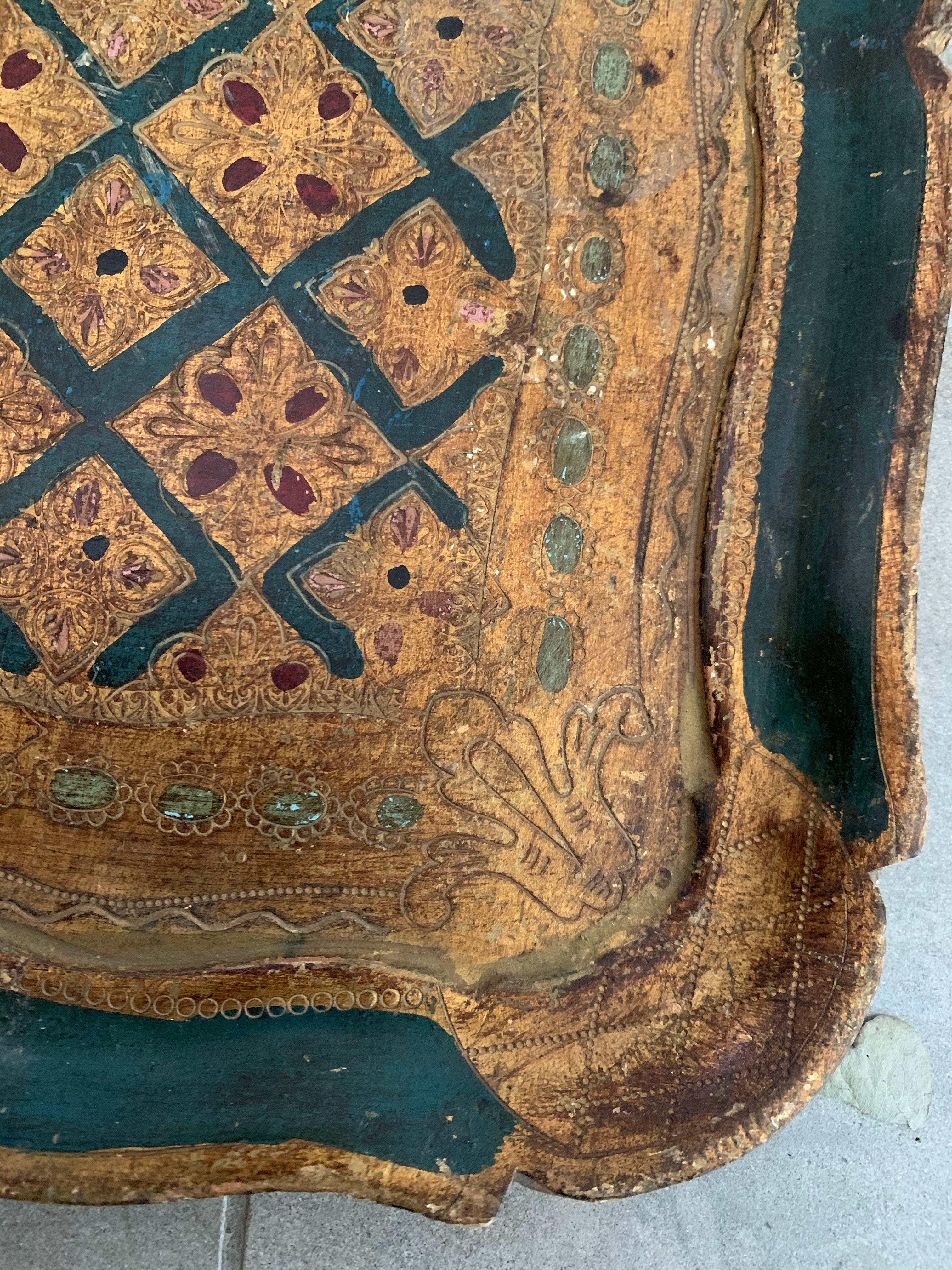 Florentine Wood Gilt Tray - Green & Gold