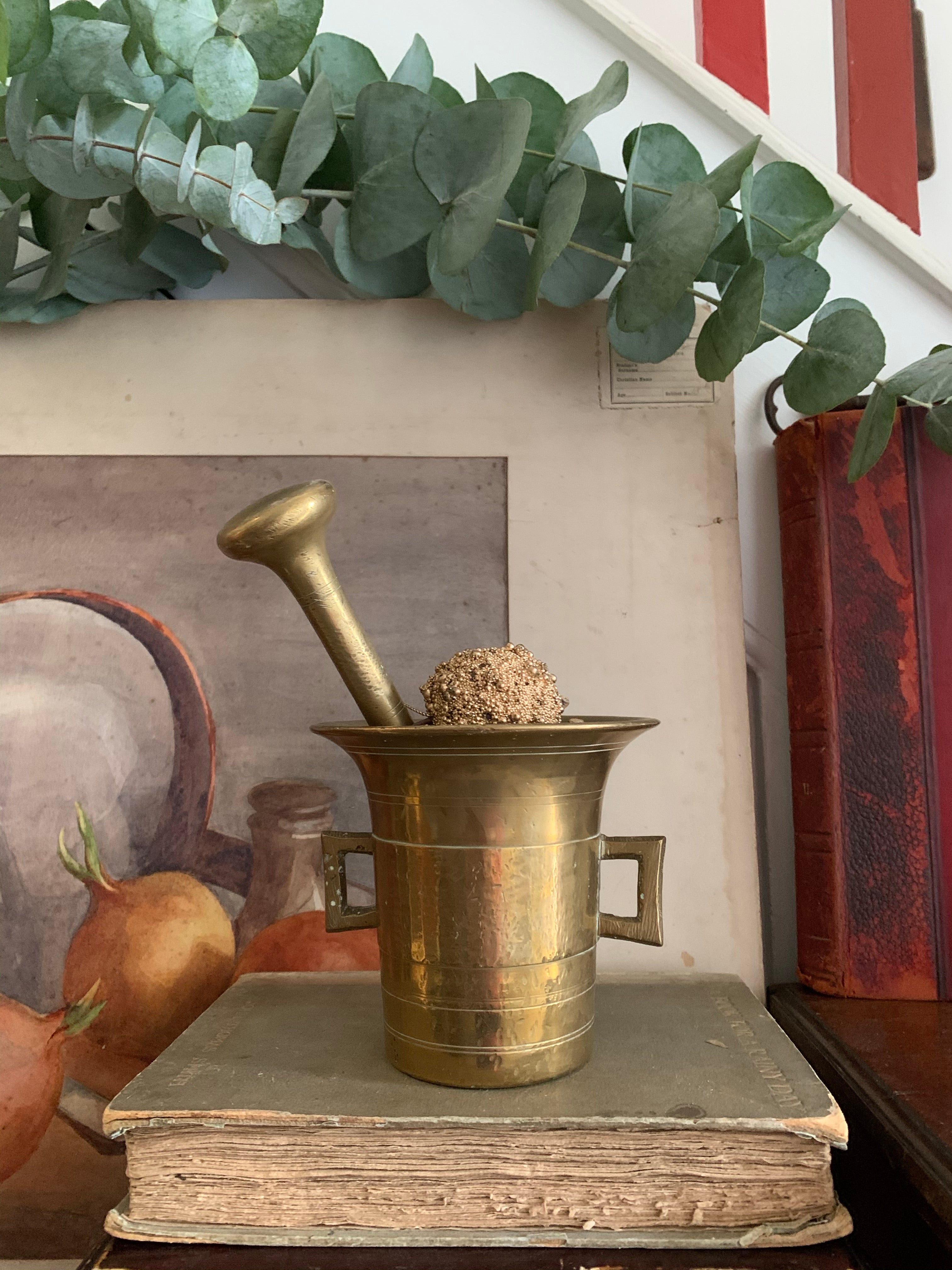 Large Antique Brass Pestle and Mortar