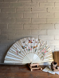 19th Century Hand Embroidered, Painted Silk Fan