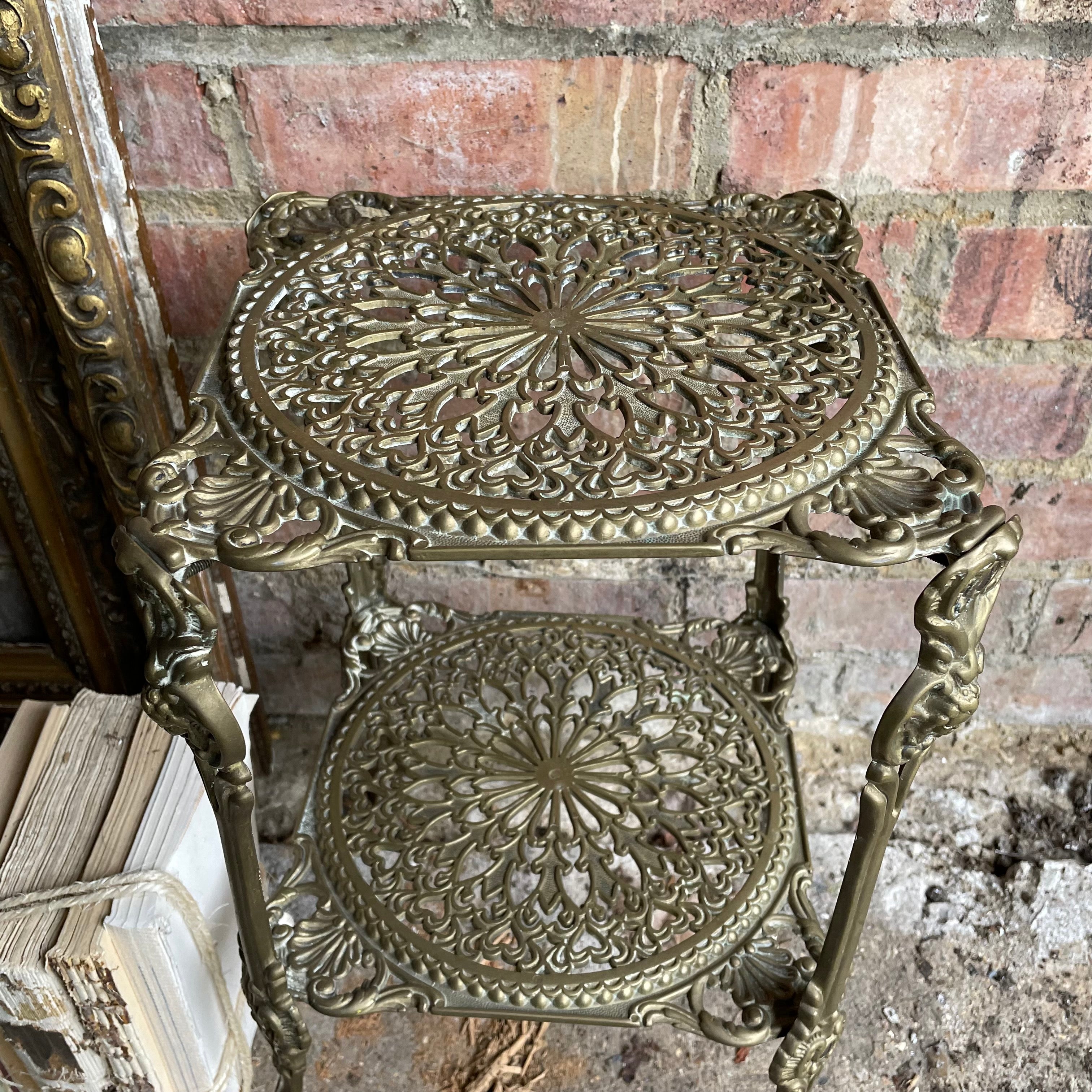 Two-Shelf Brass Occasional Table