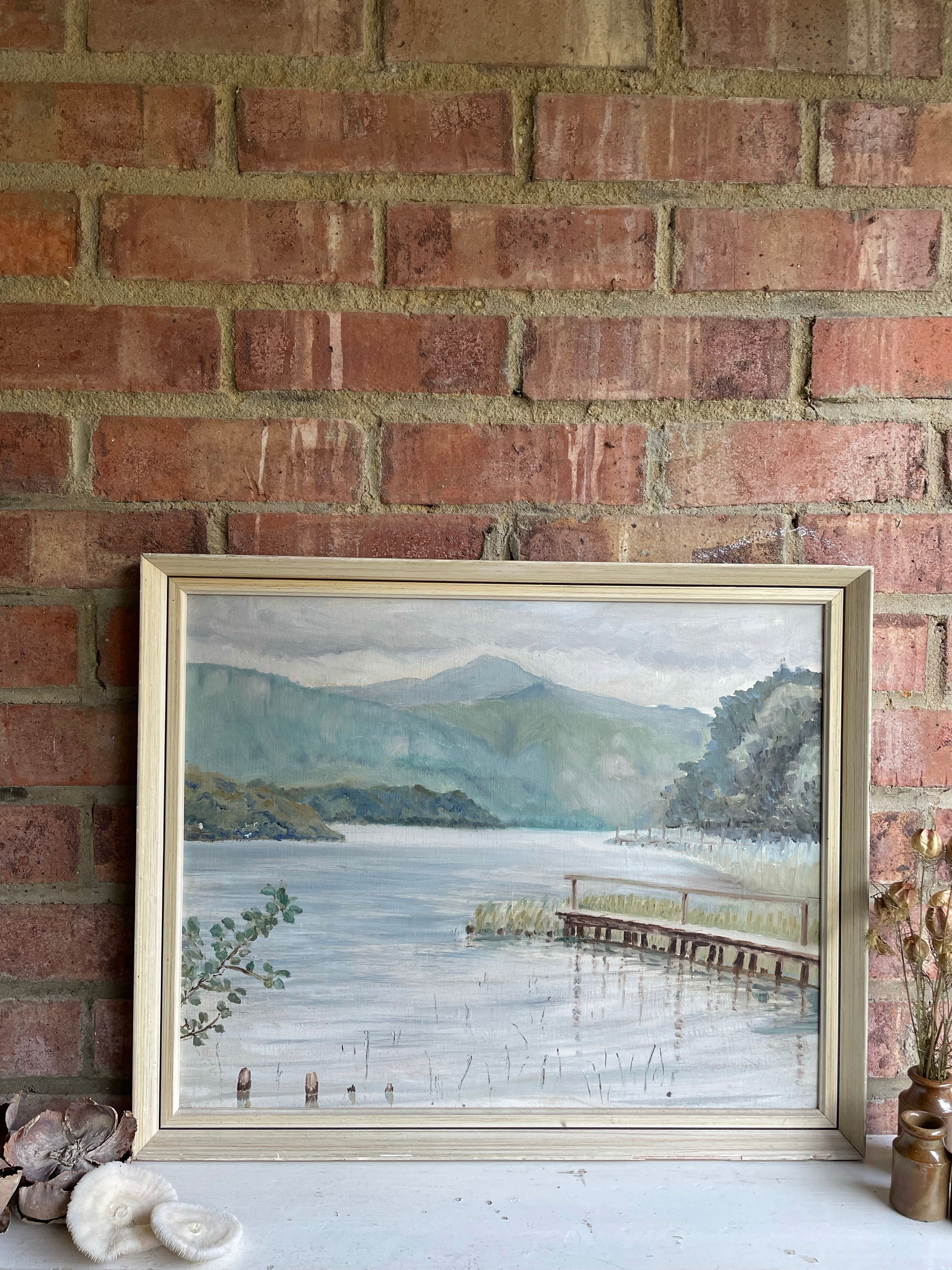 Water and Jetty: Midcentury Oil on Board