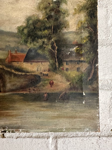 Old Bridge:  Antique Oil on canvas