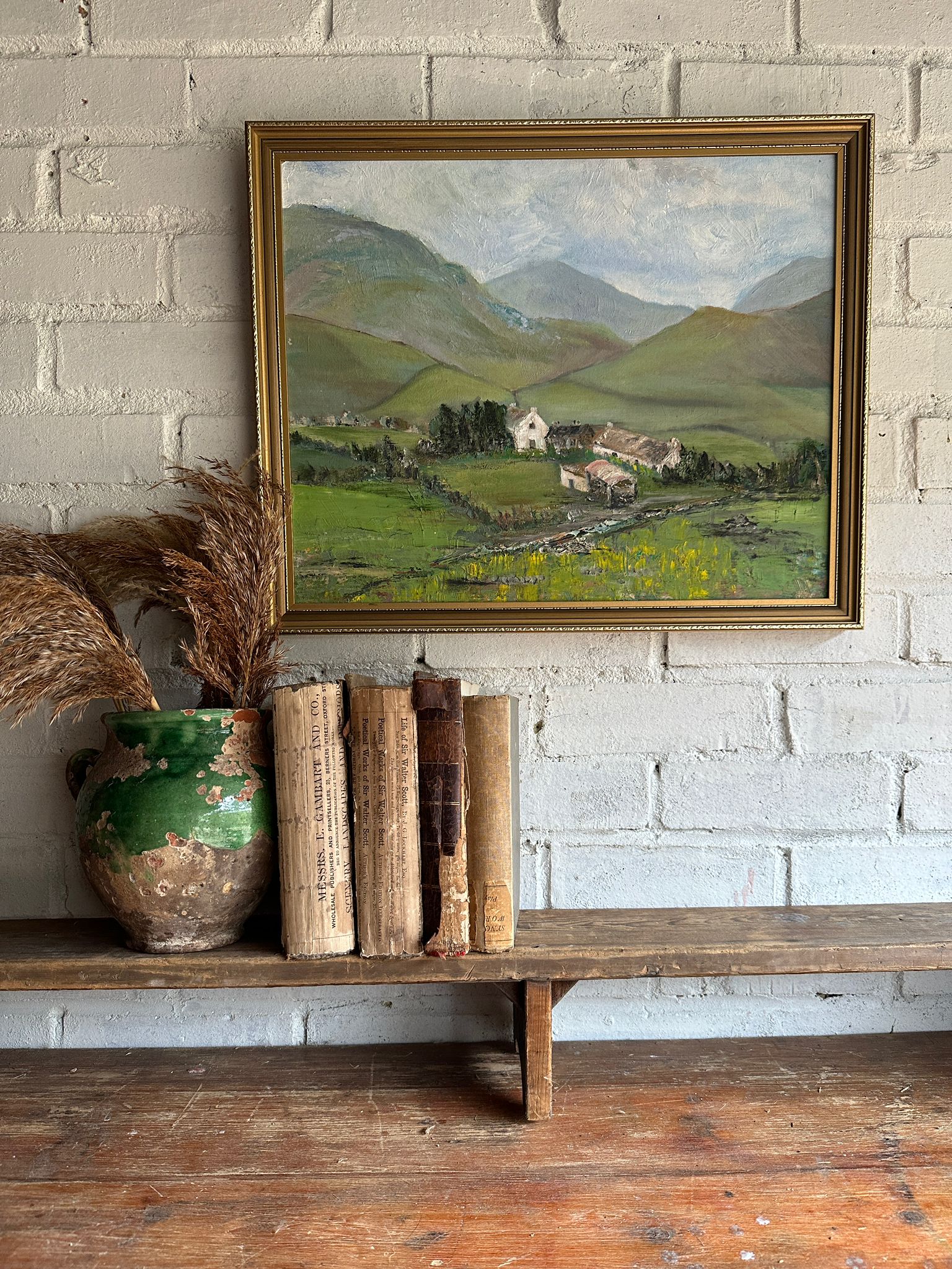 Landscape and Farm: Framed Vintage Oil on Board