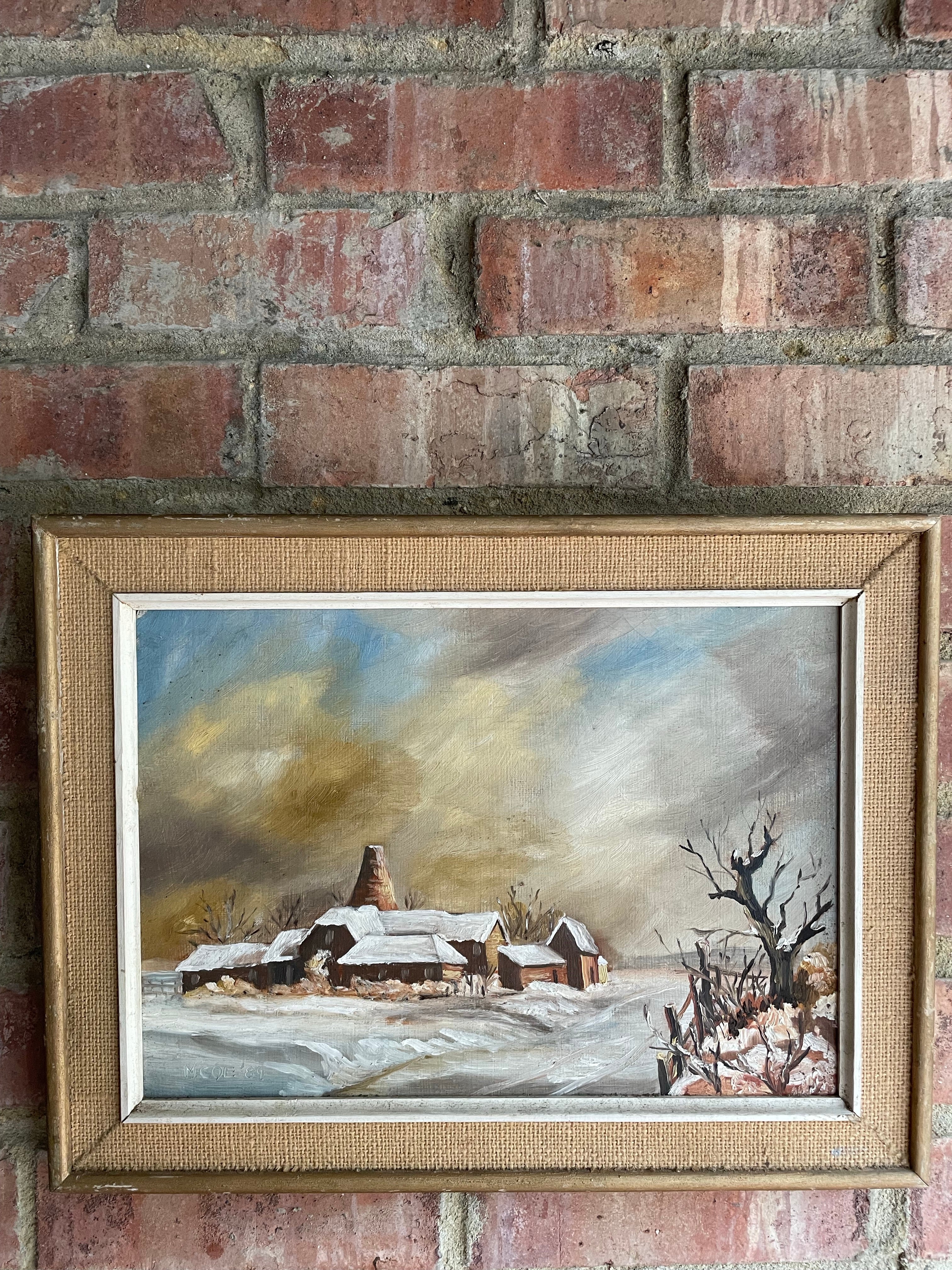 Vintage Oil on Board: Wintry Forest