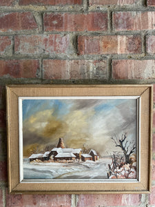 Vintage Oil on Board: Wintry Forest