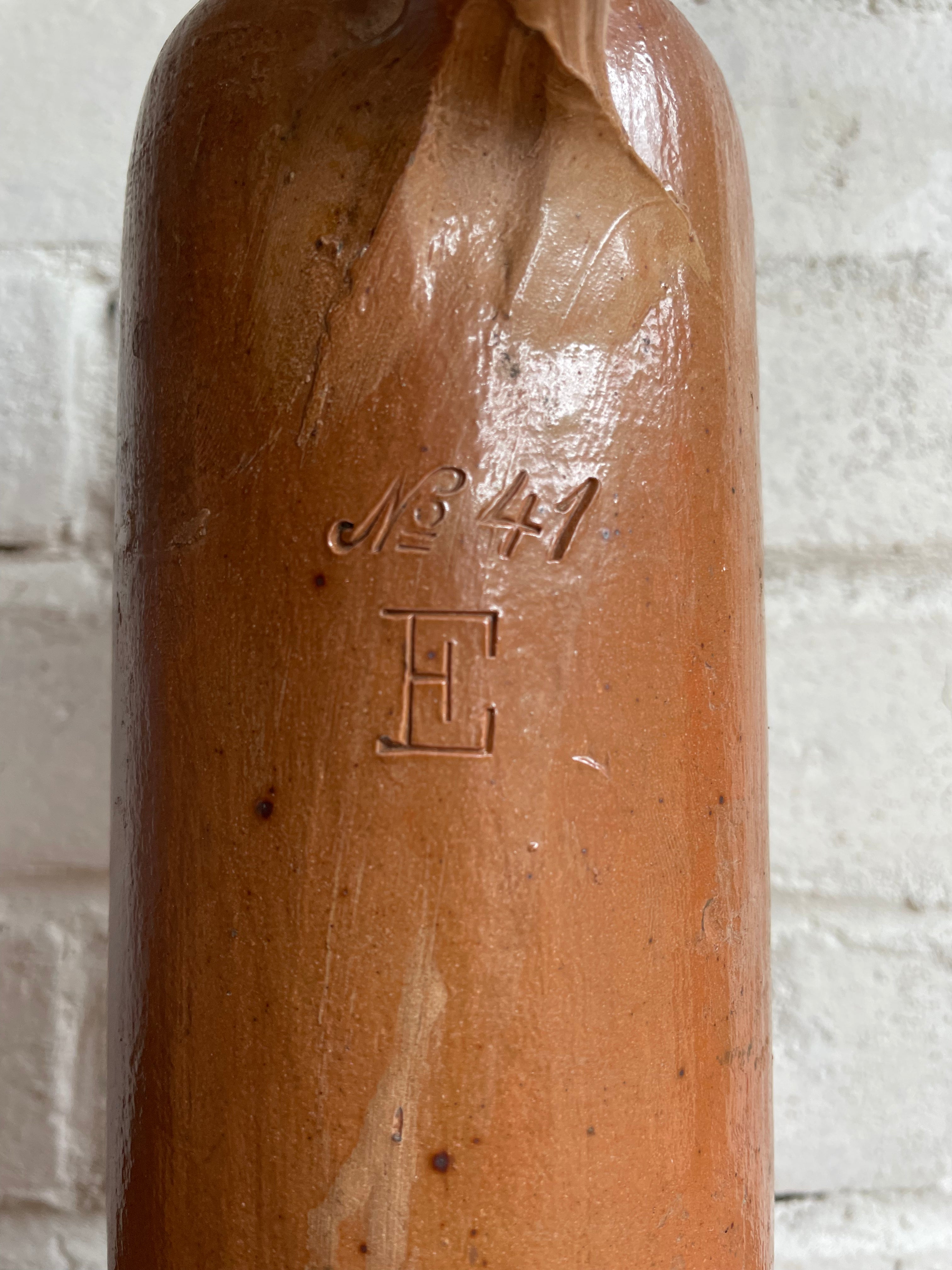 19th Century Ceramic Bottle/Candleholder with Engraved No. 41