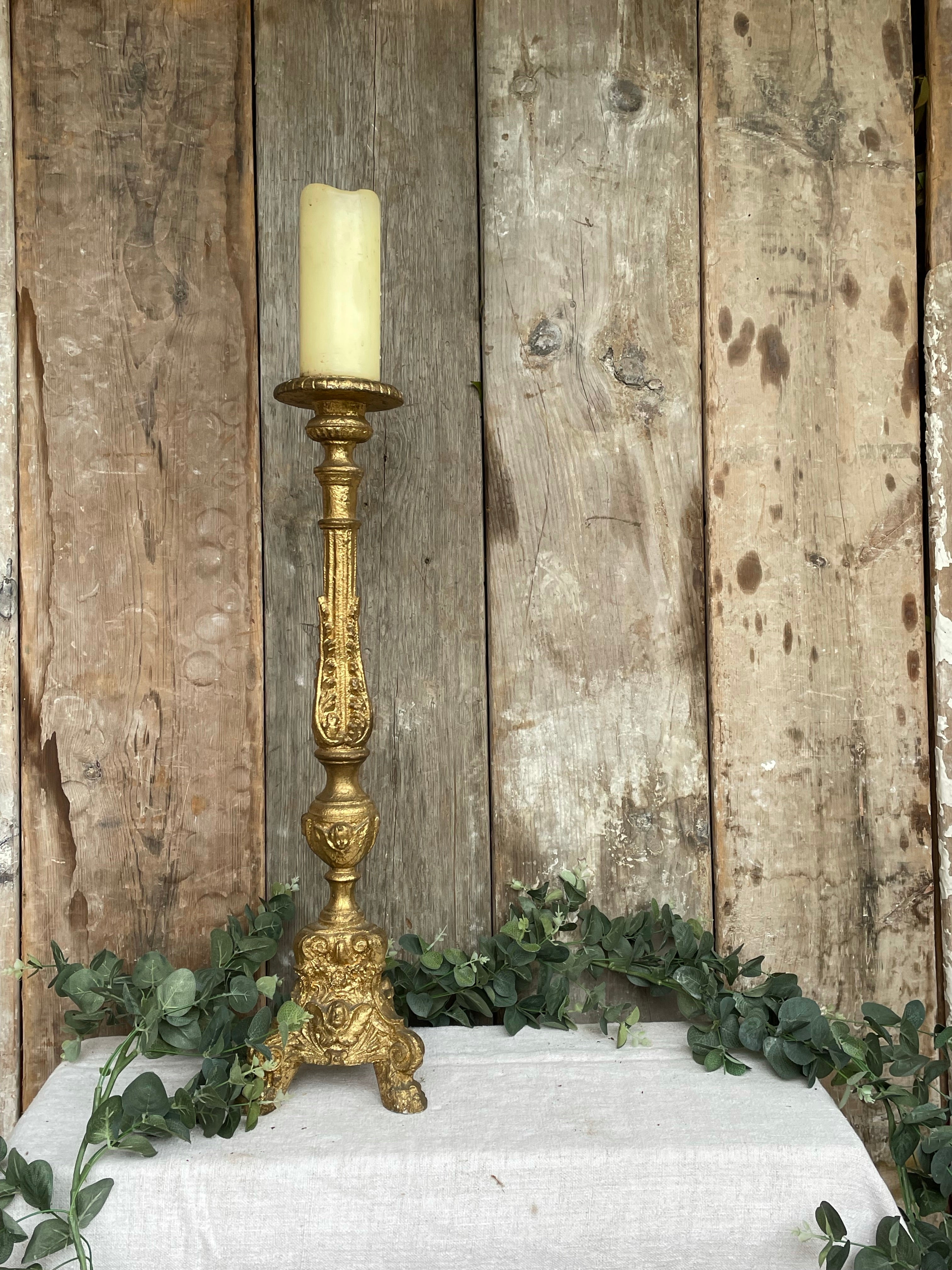 Pair of Giltwood Handcarved Church Candlesticks