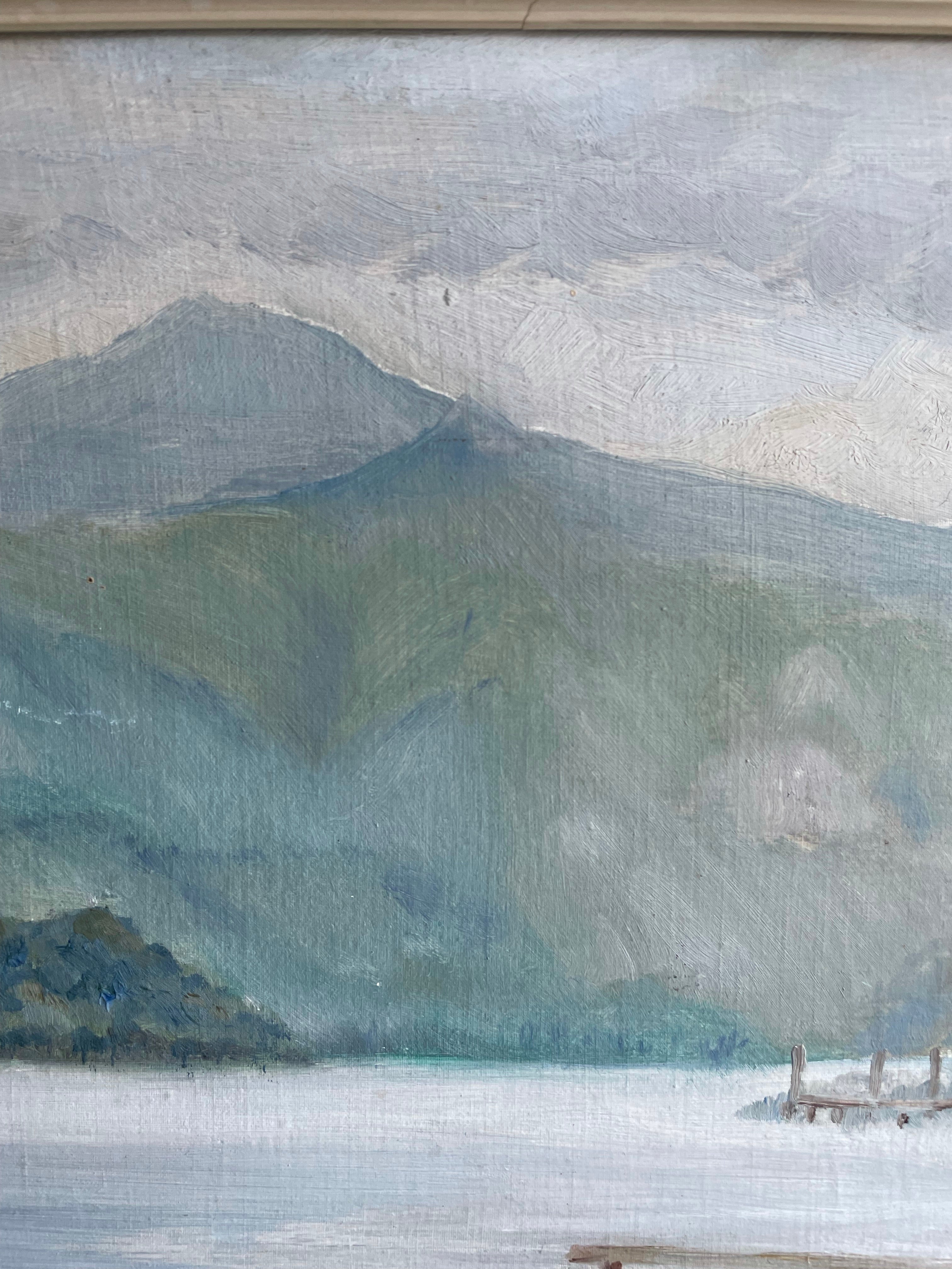 Water and Jetty: Midcentury Oil on Board