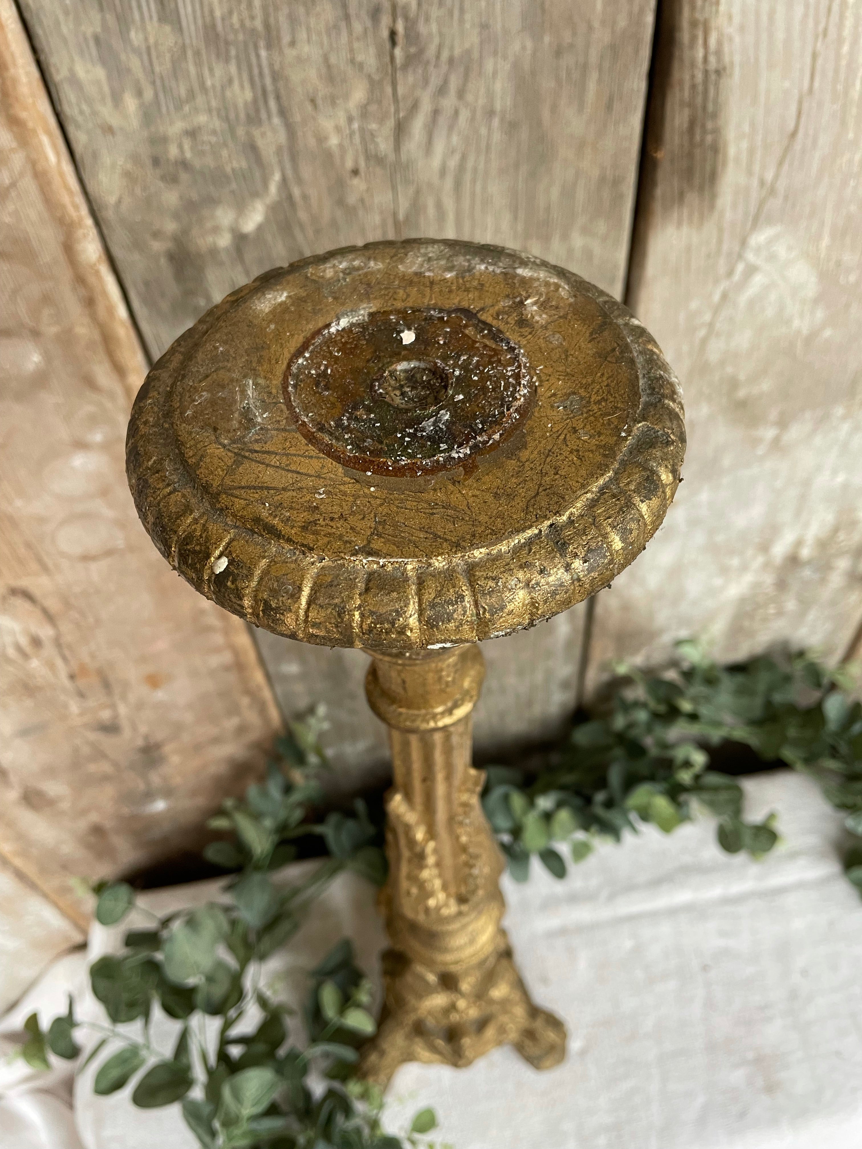 Pair of Giltwood Handcarved Church Candlesticks
