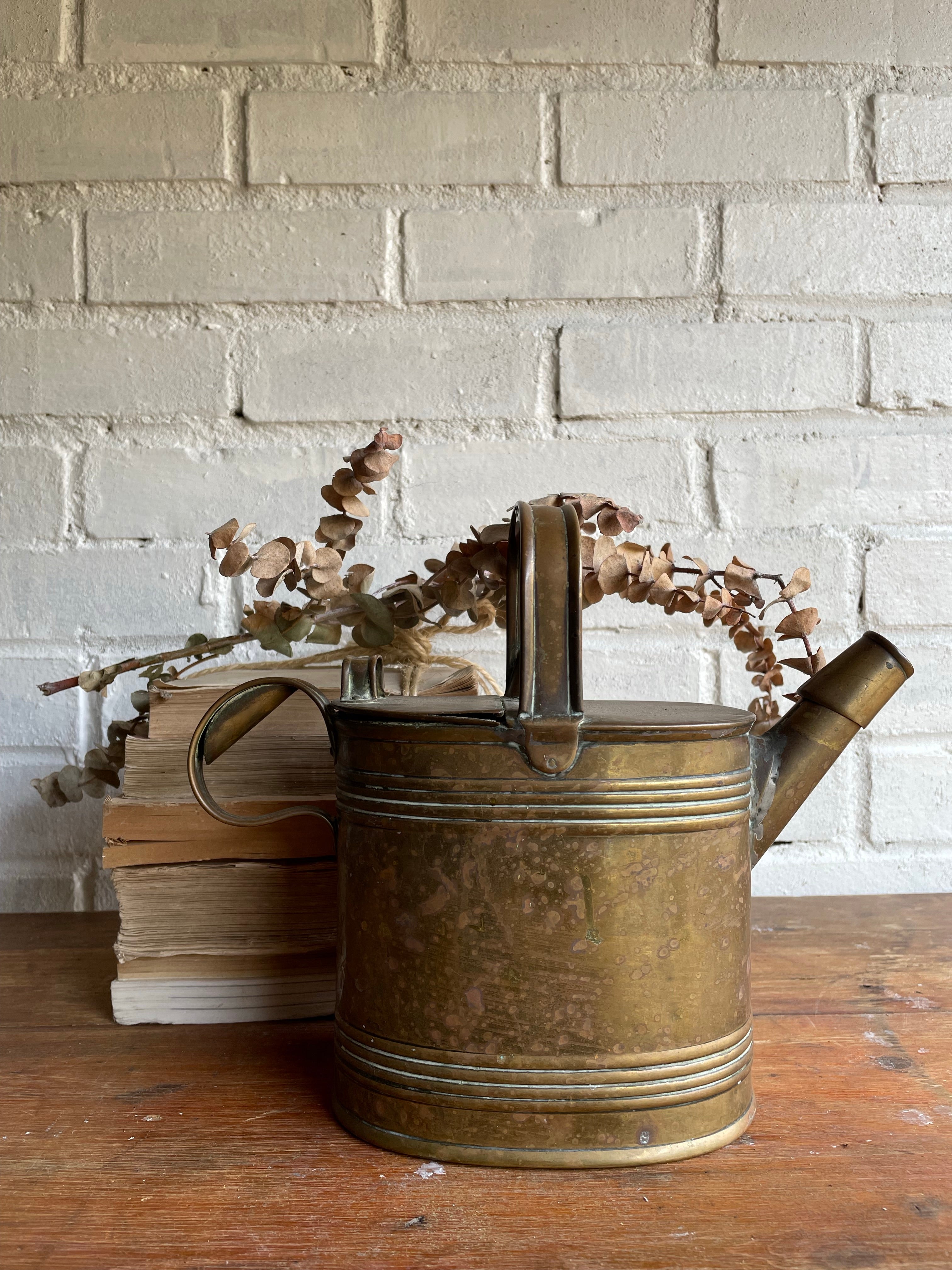 Small Antique Brass Watering Can/Hot Water Carrier