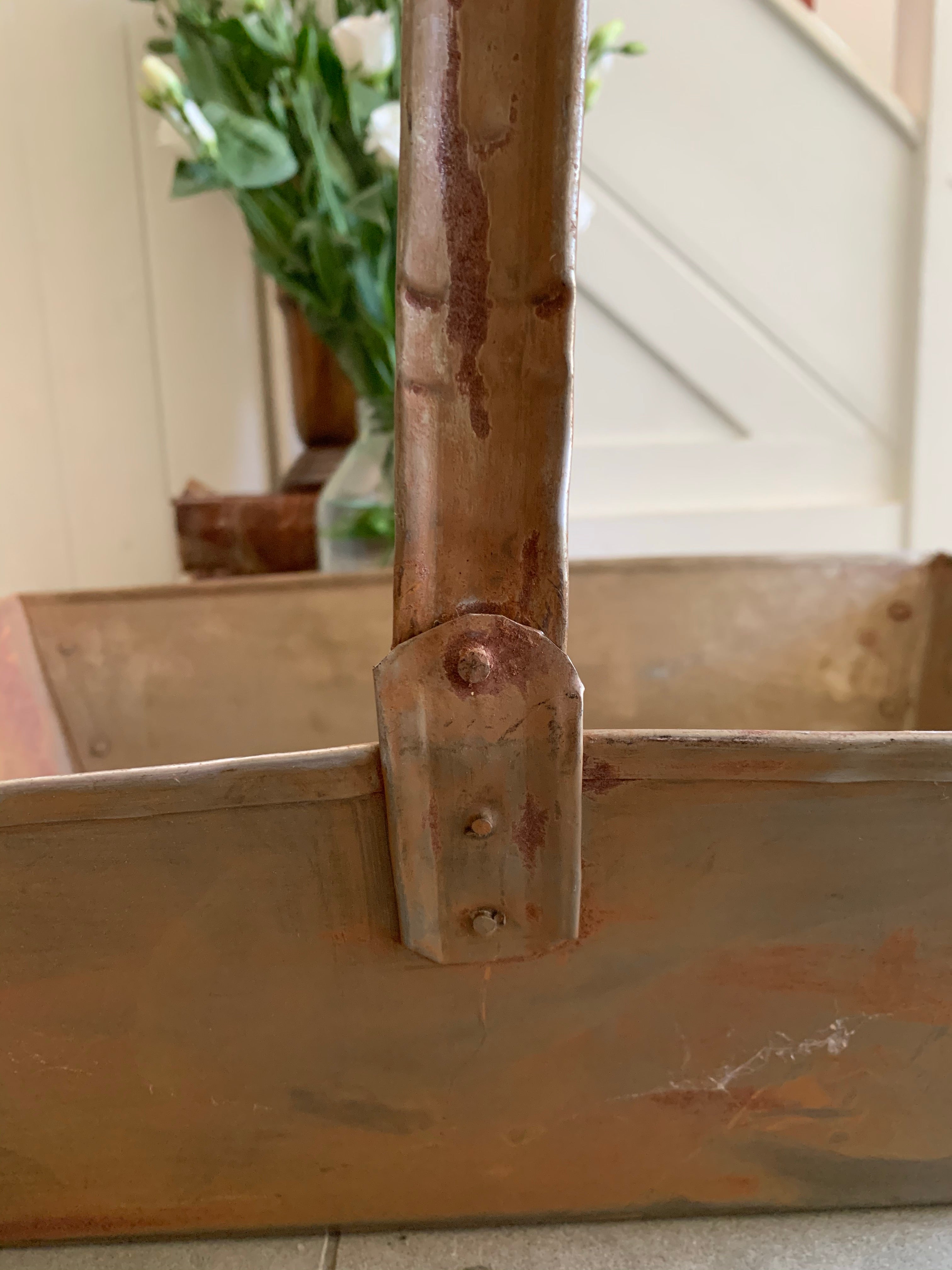 Large Rustic Metal Trug with Adjustable Handle