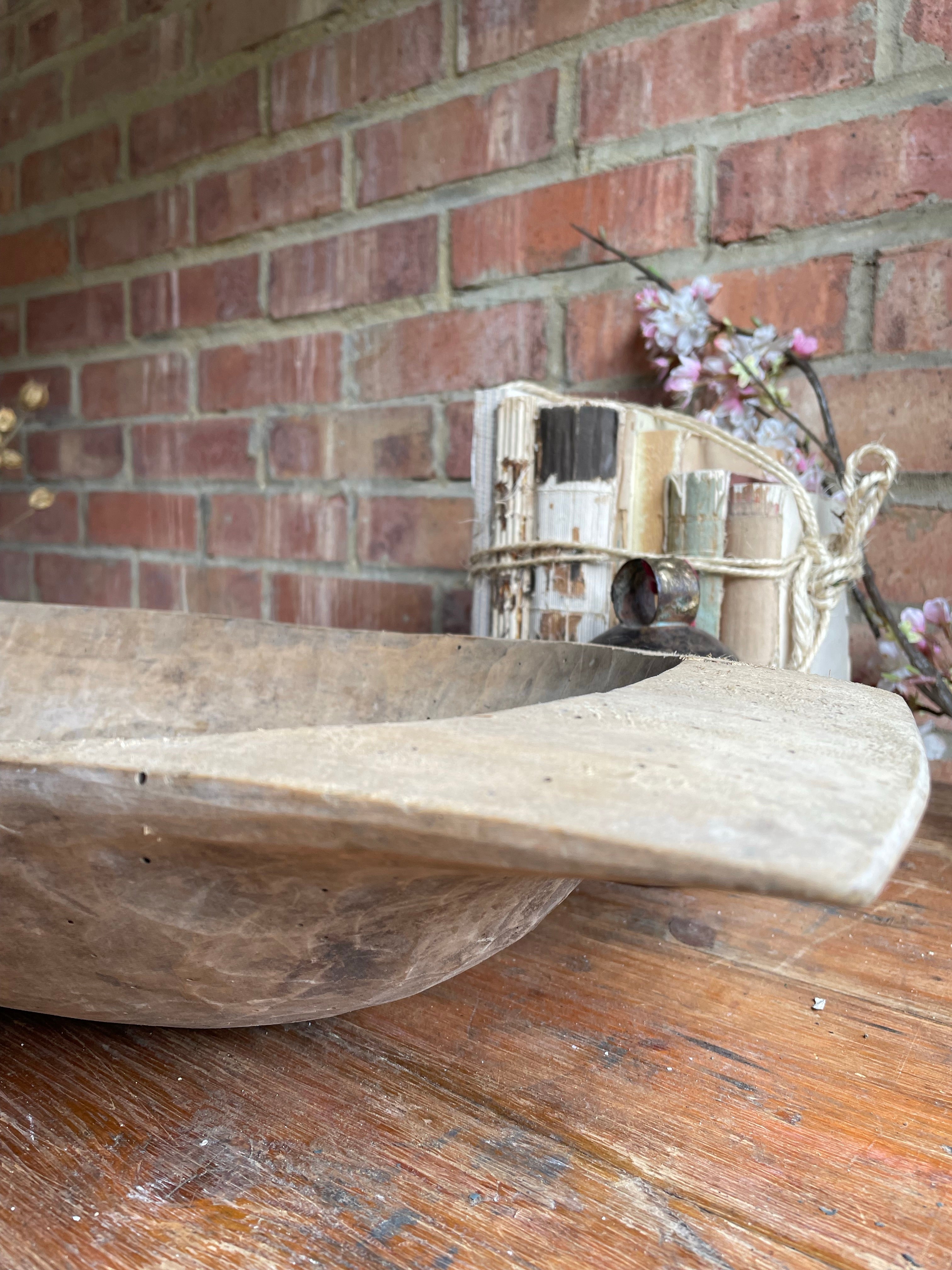 Large Rustic Wooden Dough Bowl 1