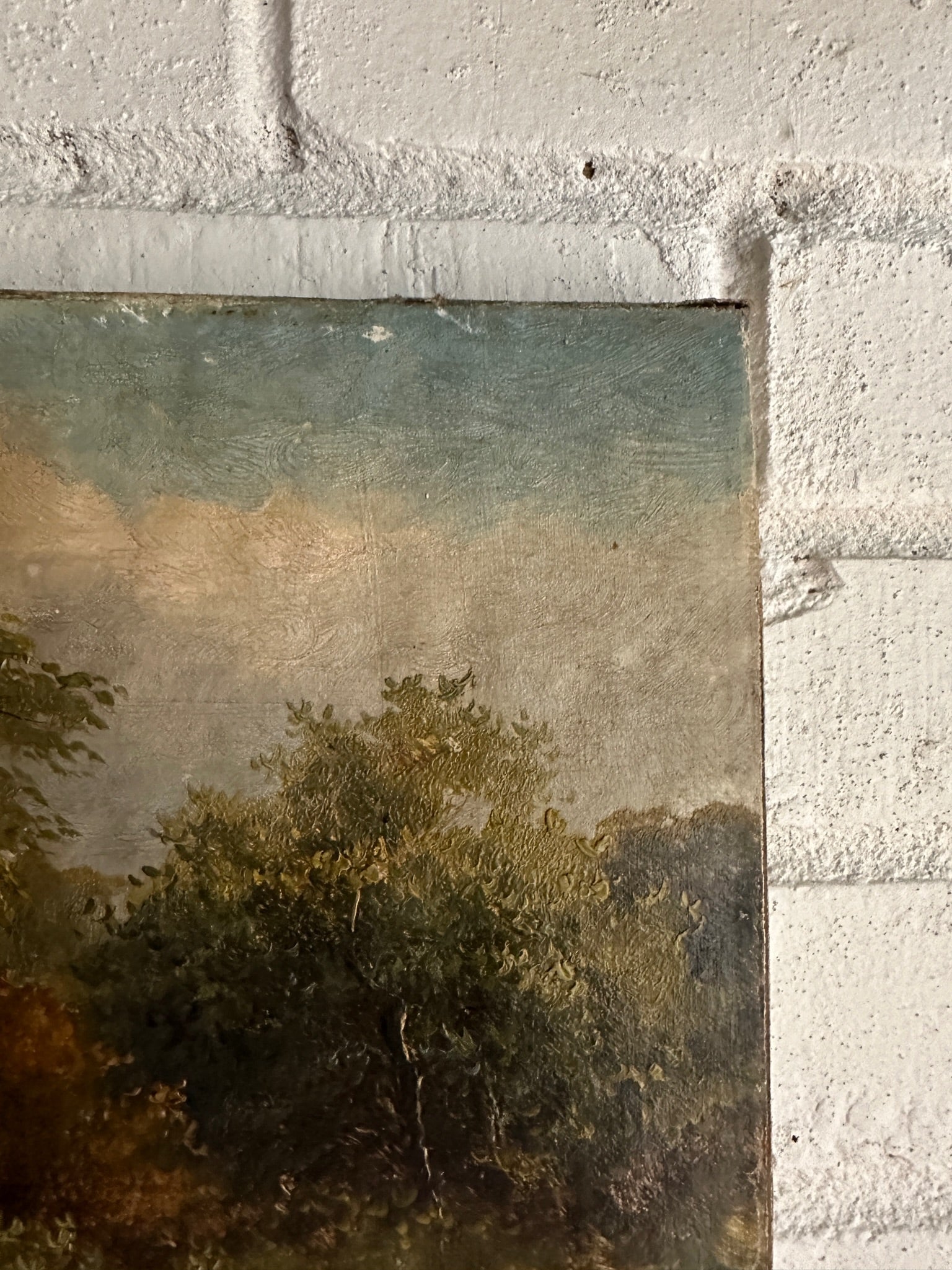 19th Century Landscape with Woman & Dog: Unframed Oil on Canvas