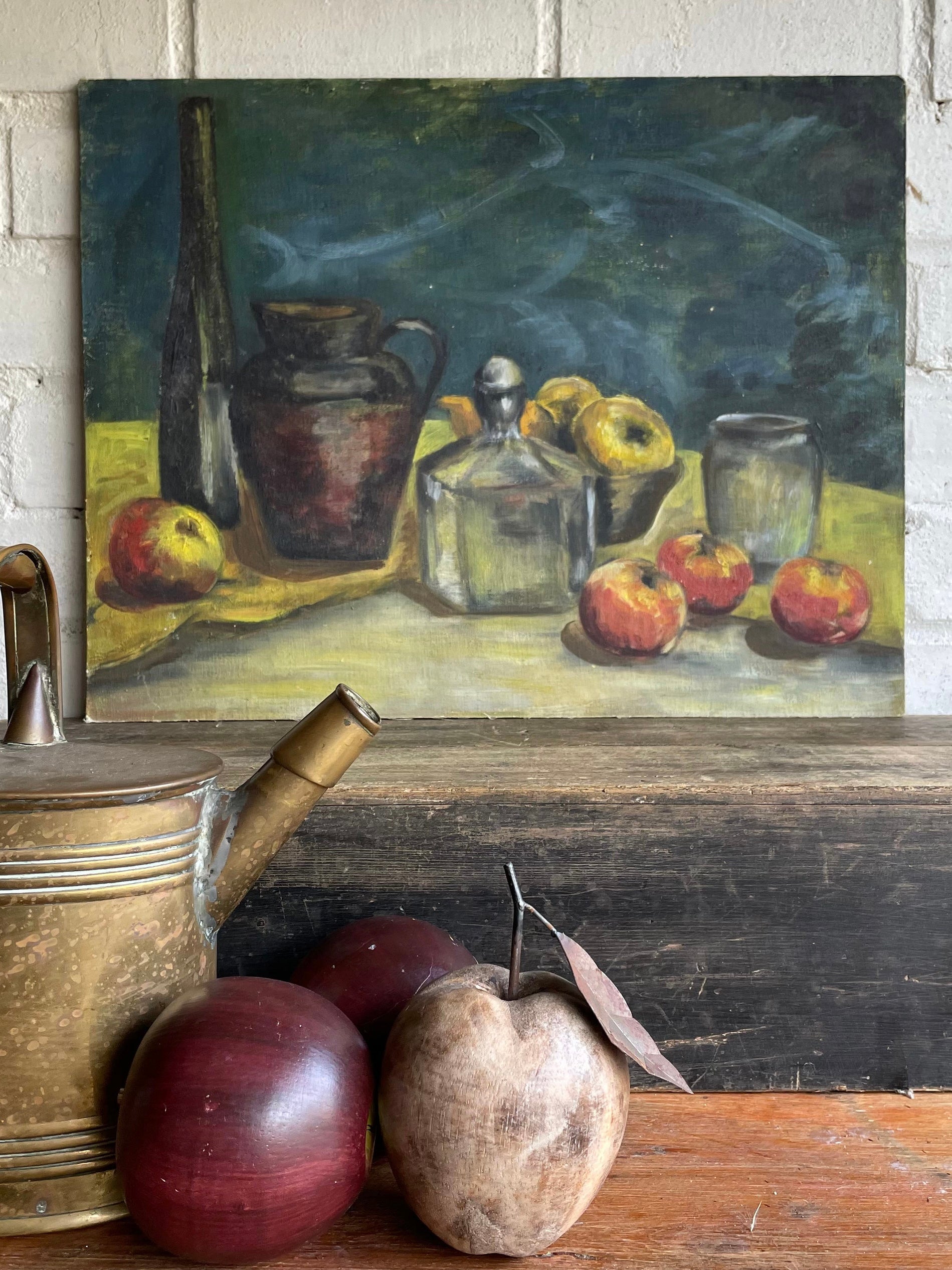 Still life with apples: Oil on Hessian and Board