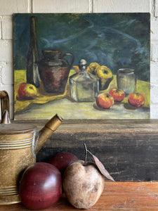 Still life with apples: Oil on Hessian and Board