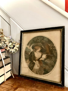 18th Century Framed Engraving of a Lady Reading under a Tree
