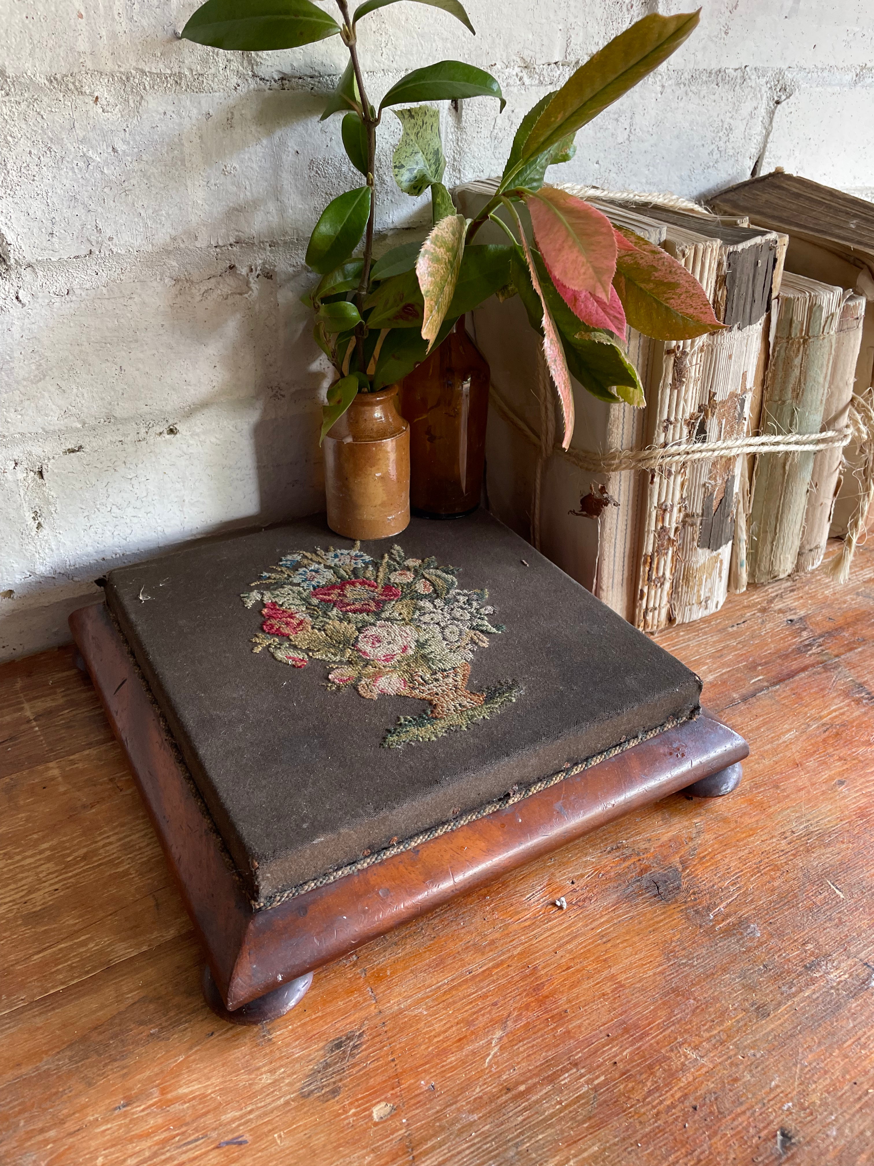 Embroidered Antique Foot Stool