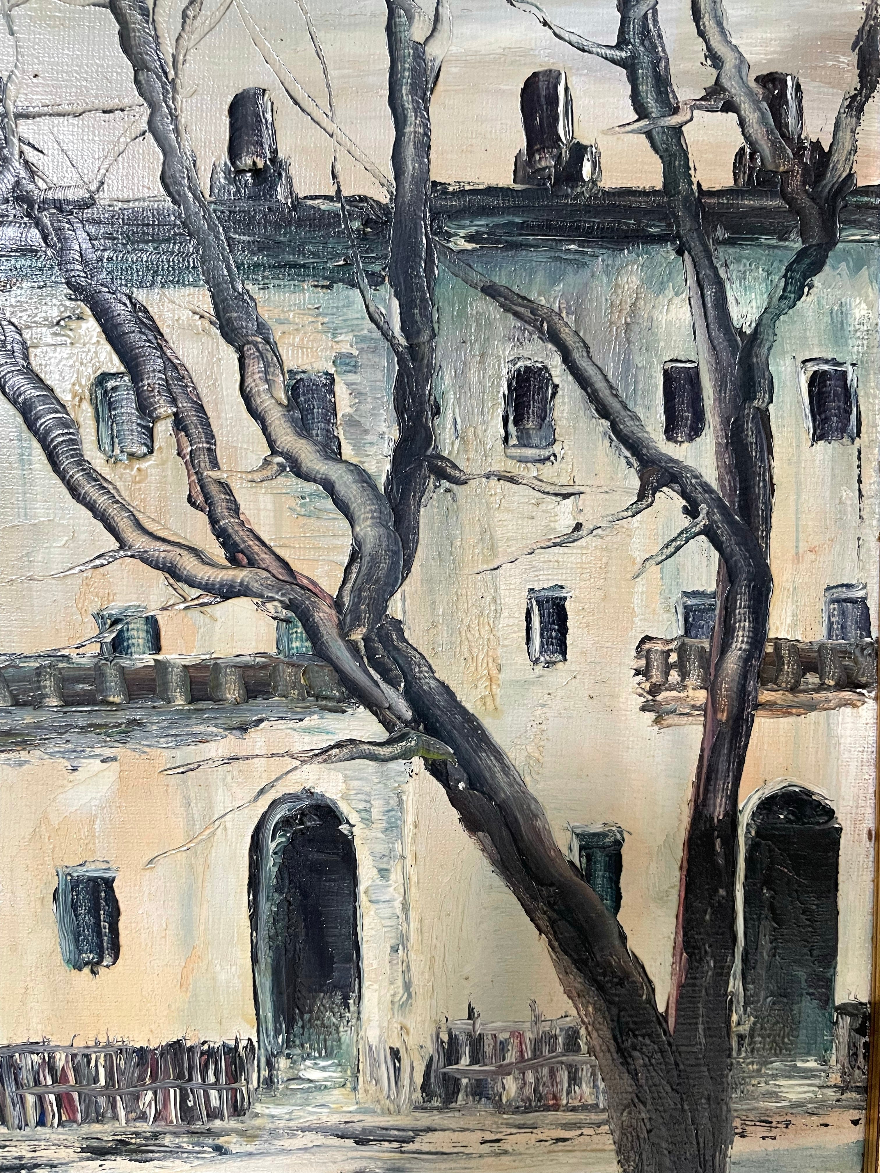 Midcentury Monochrome Oil on Board