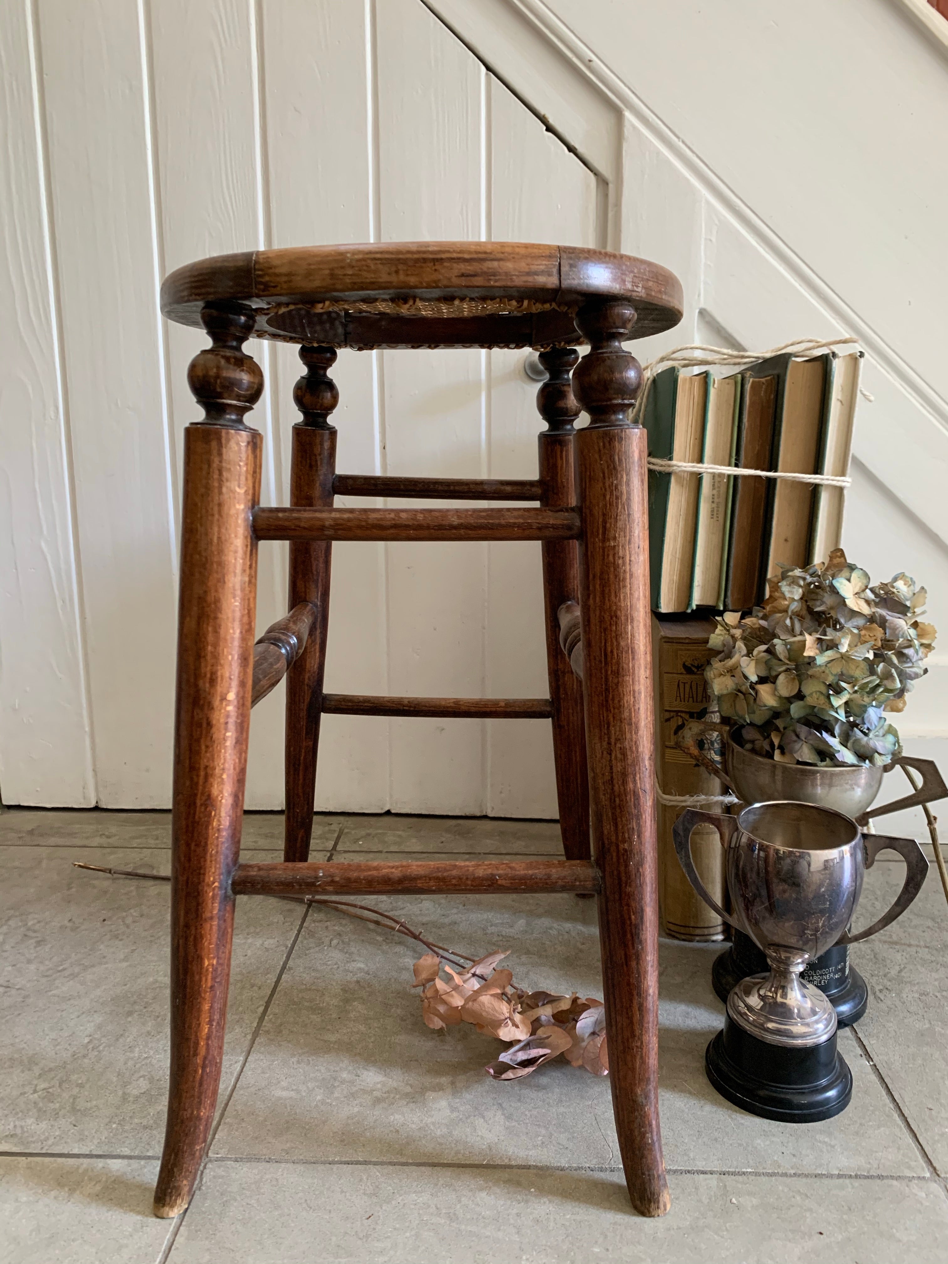 Vintage Stool with Cane Seat
