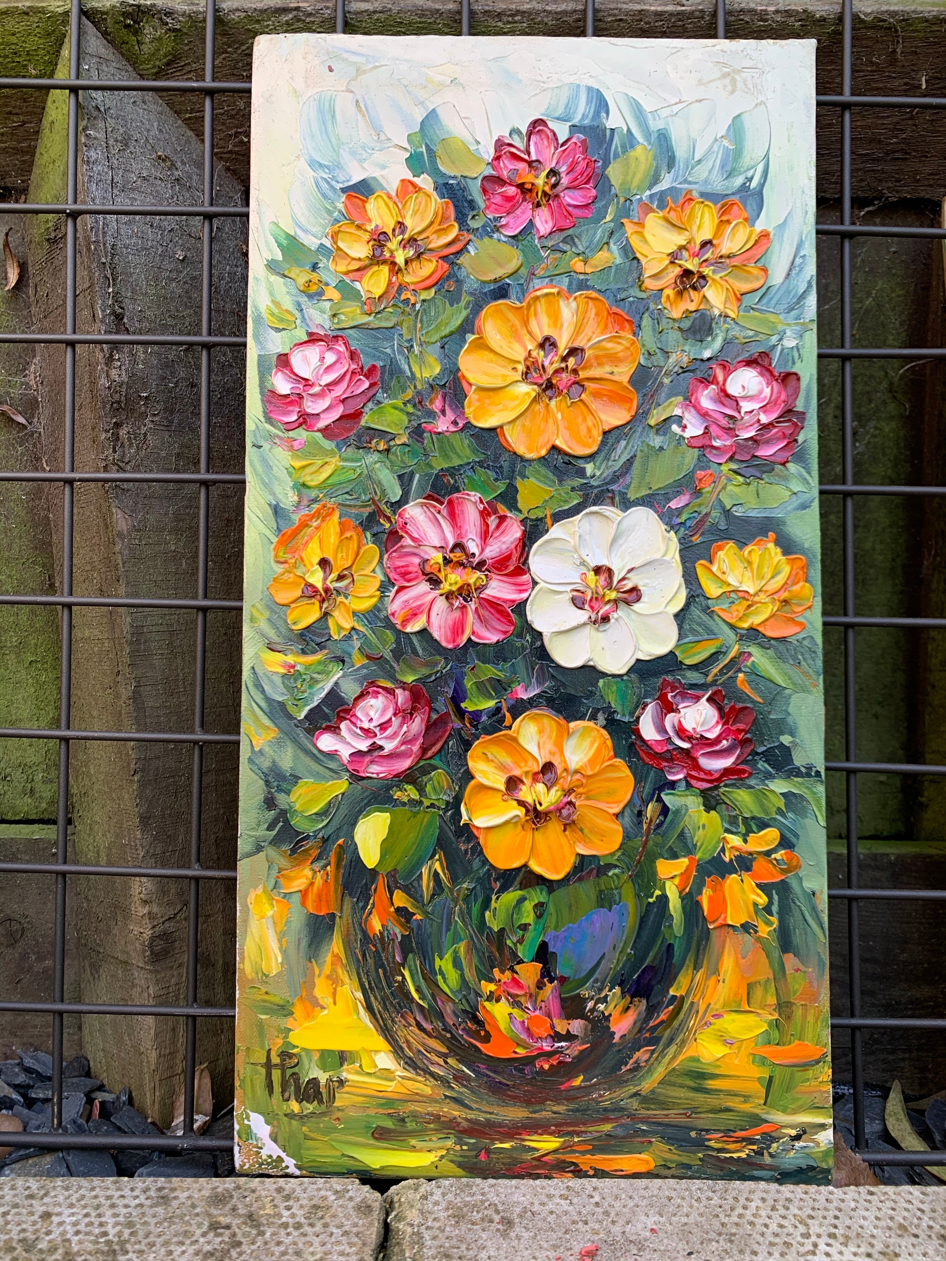 Thick Impasto Floral Oil on Canvas