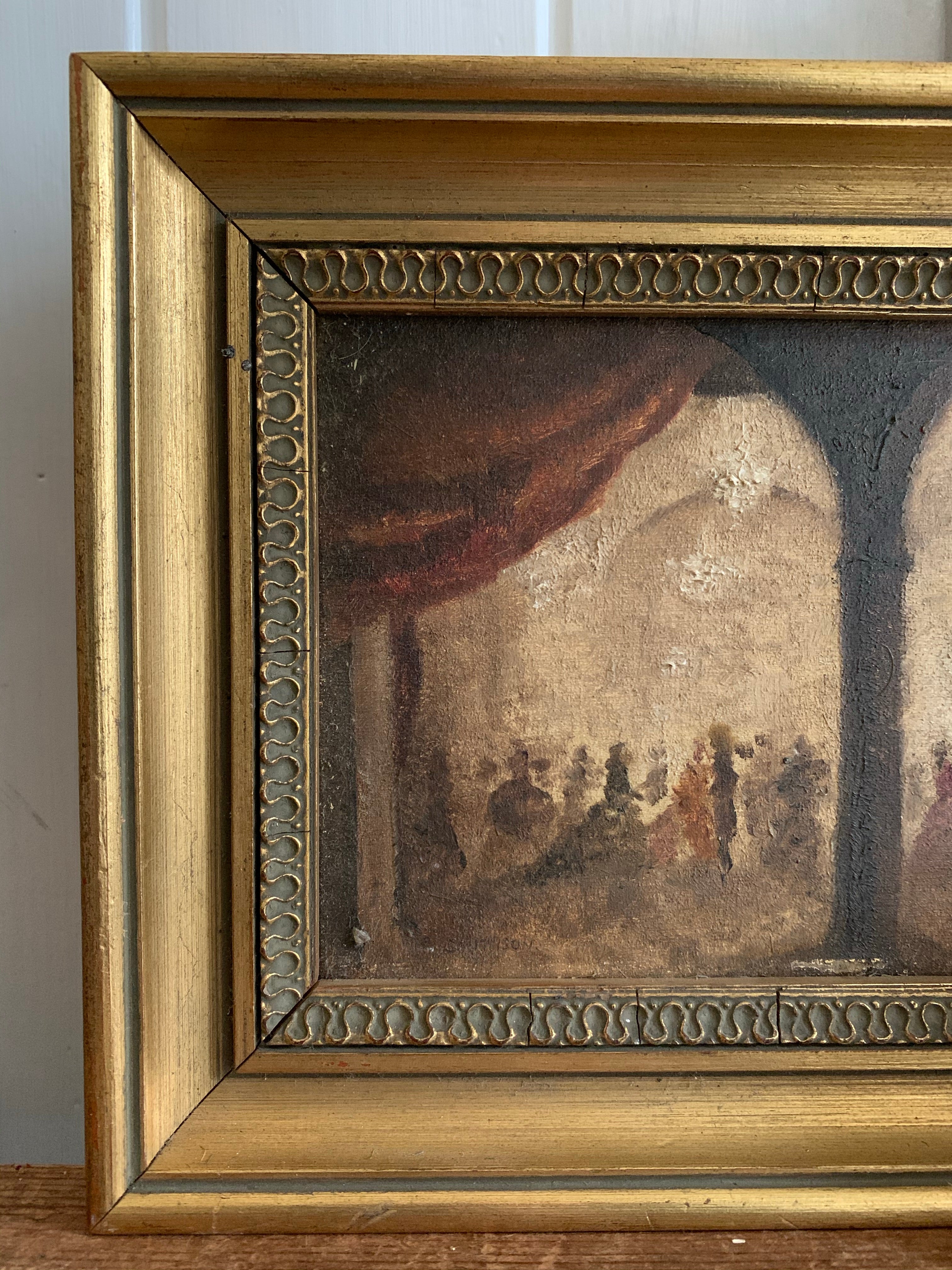 Little Antique Oil of a Ballroom with Gilt Frame
