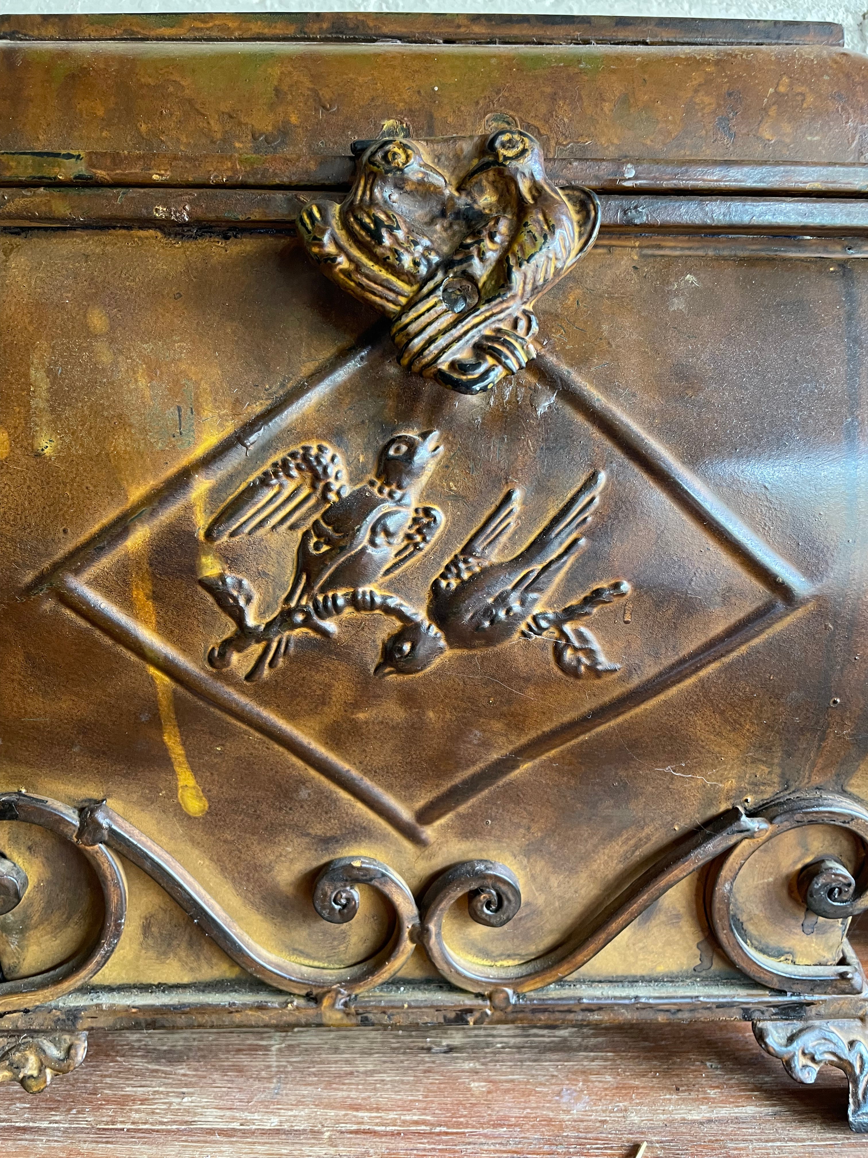 Large Metal Box with Bird Decoration