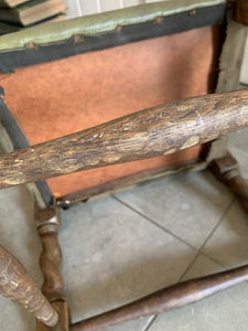 Vintage Stool with Faux Green Leather