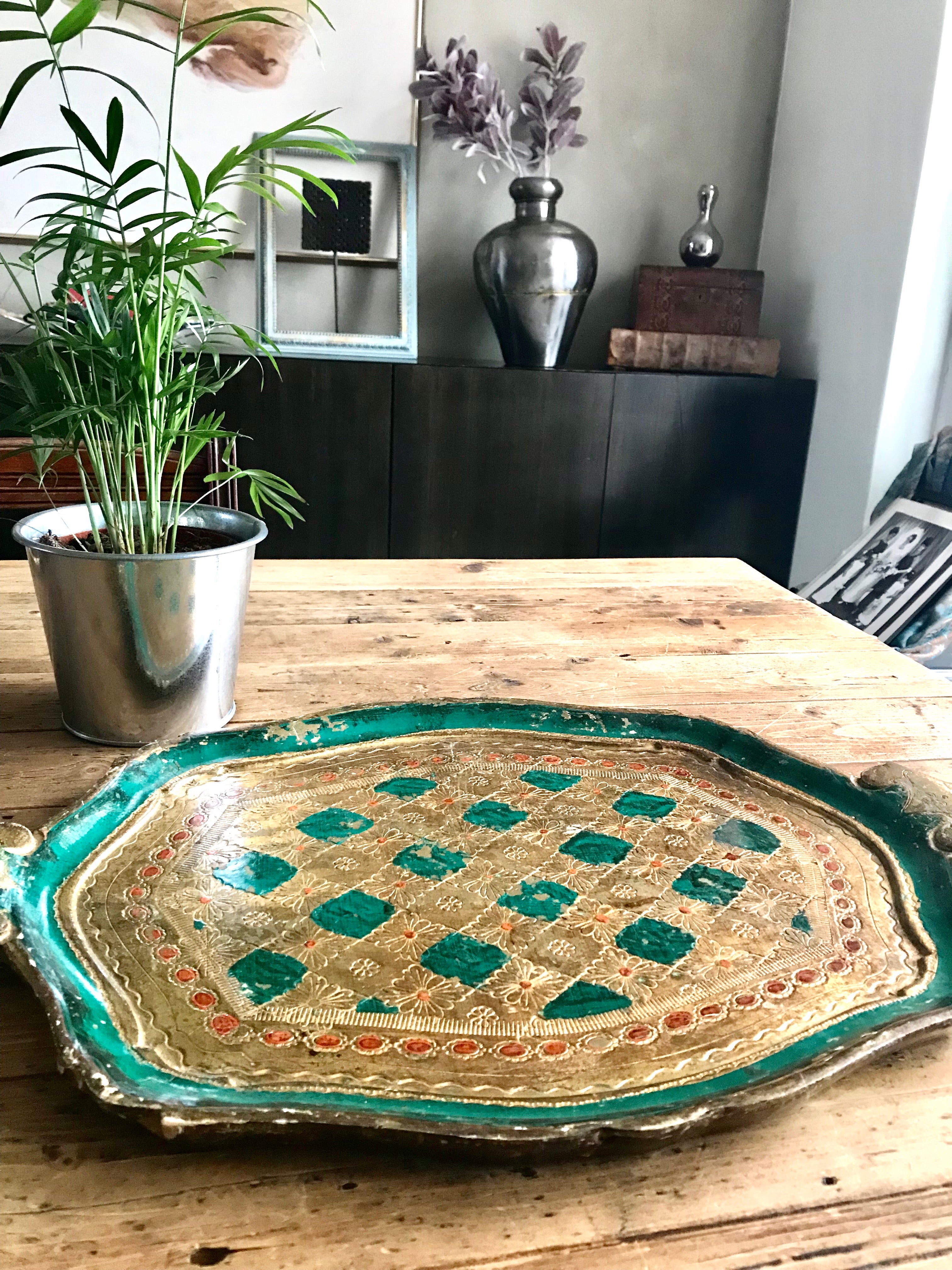 Green Florentine Gilt Tray