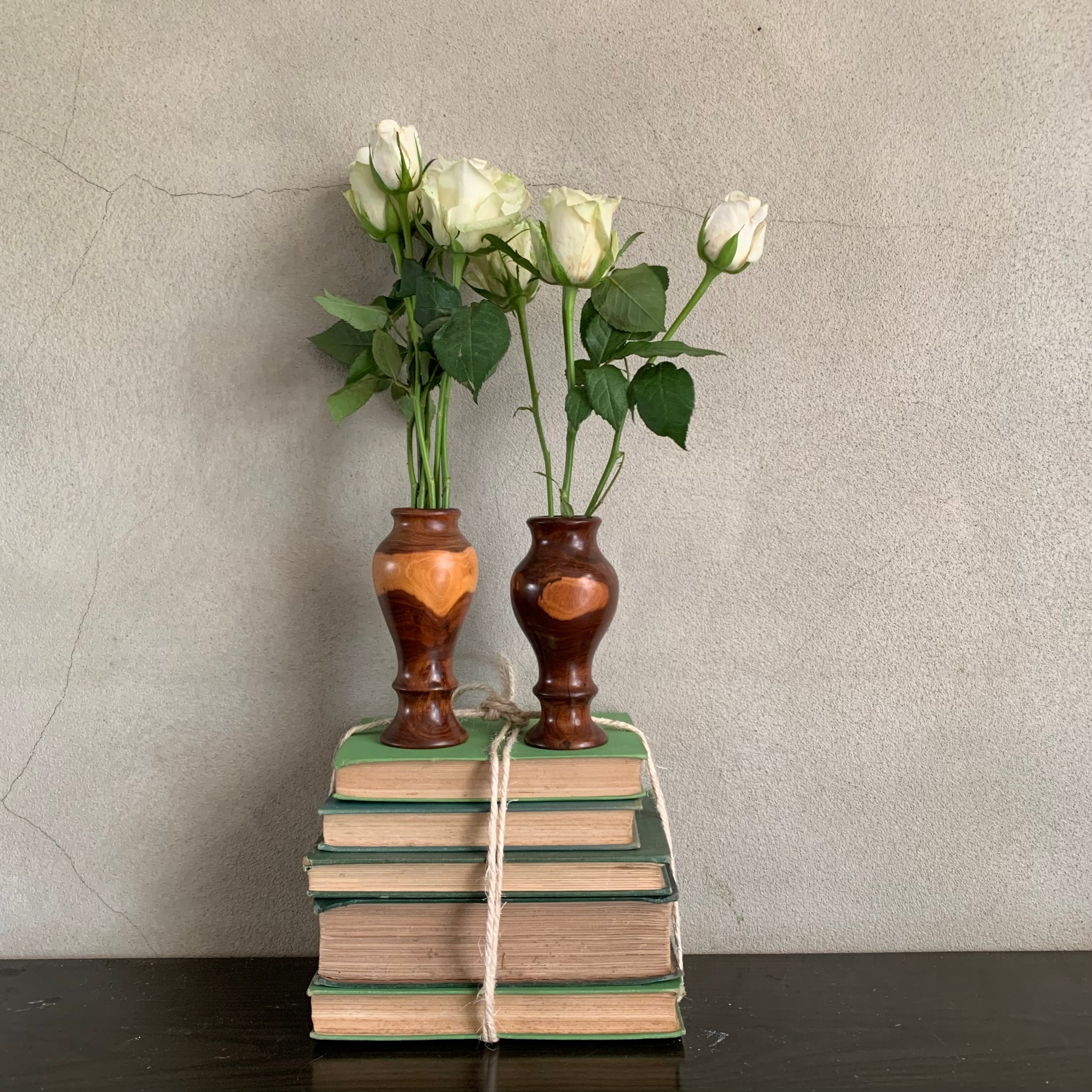 Pair of Turned Wood Posy Vases