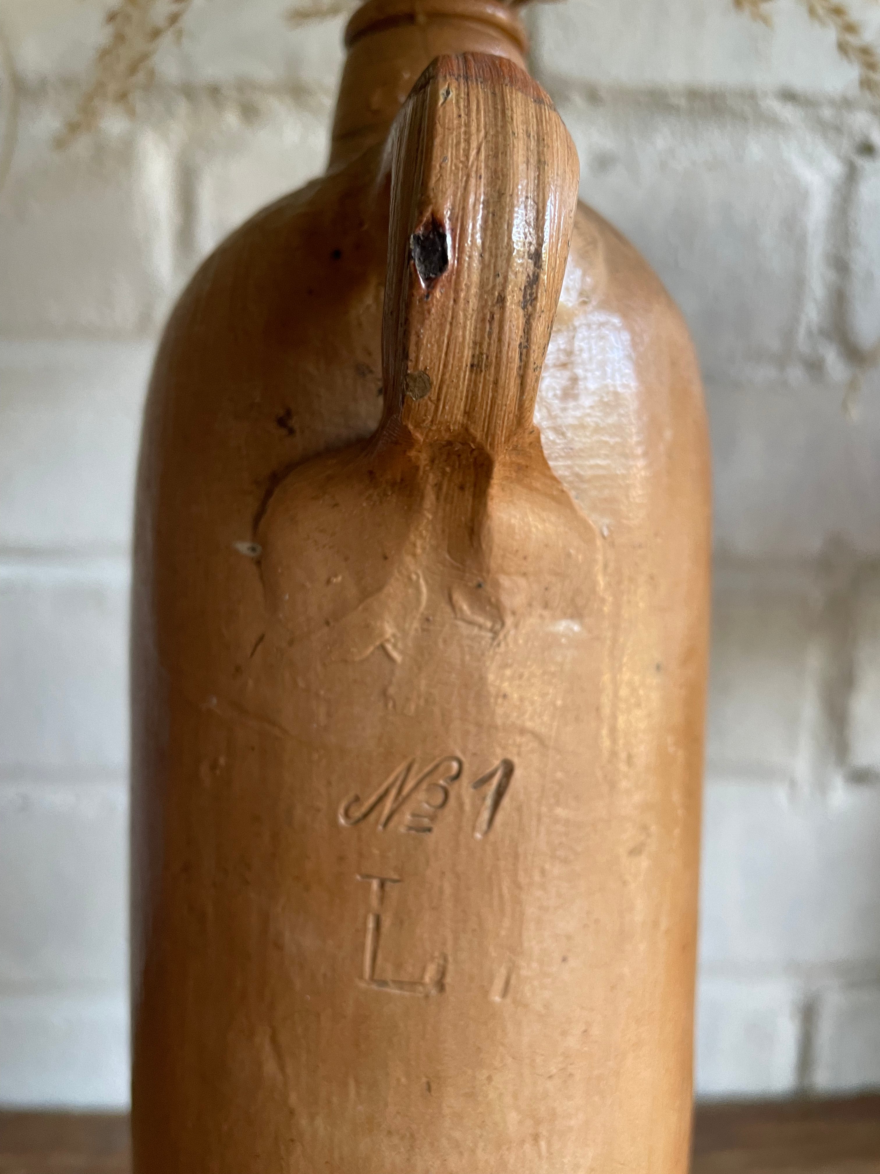 19th Century Ceramic Bottle/Candleholder with Engraved No. 1