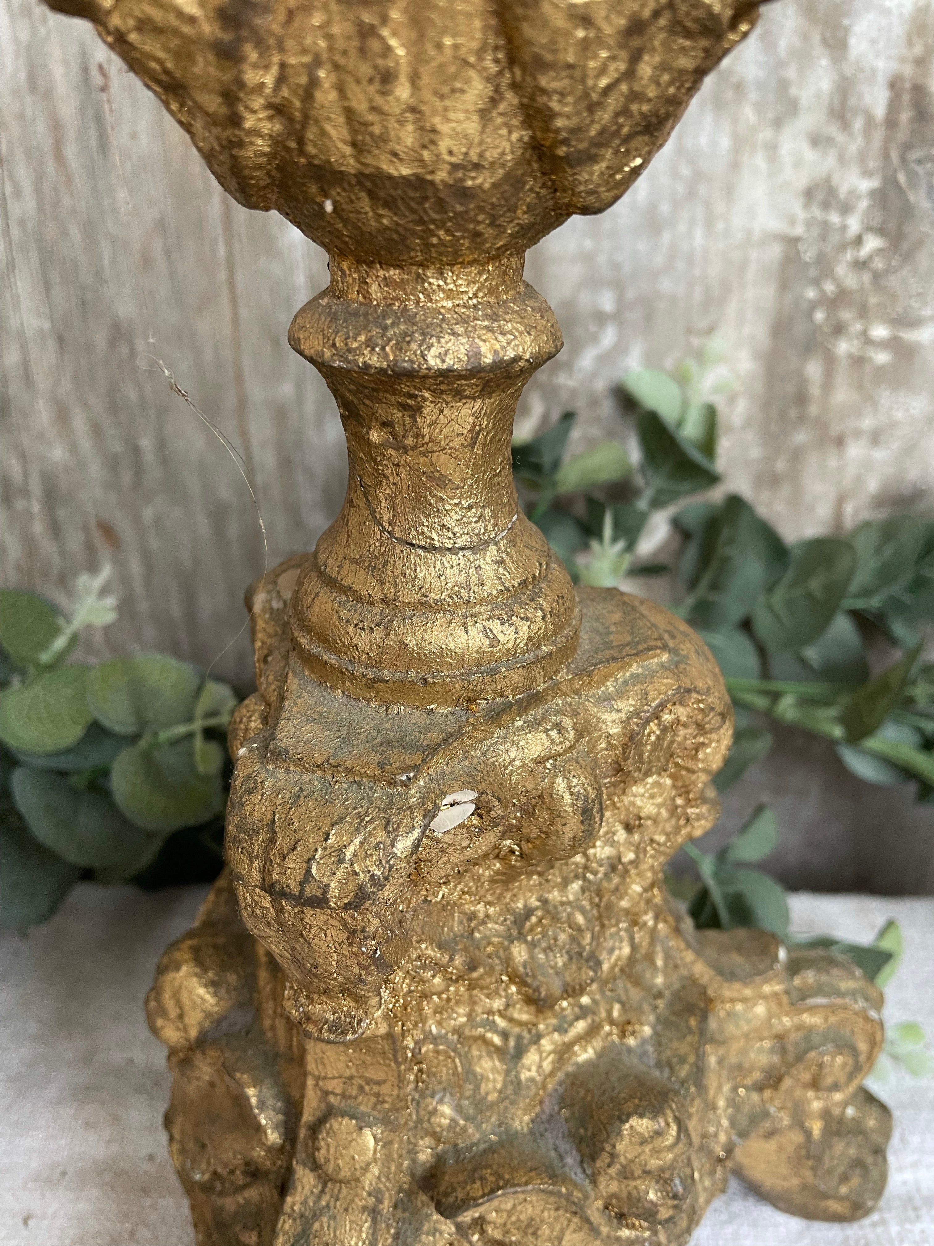 Pair of Giltwood Handcarved Church Candlesticks