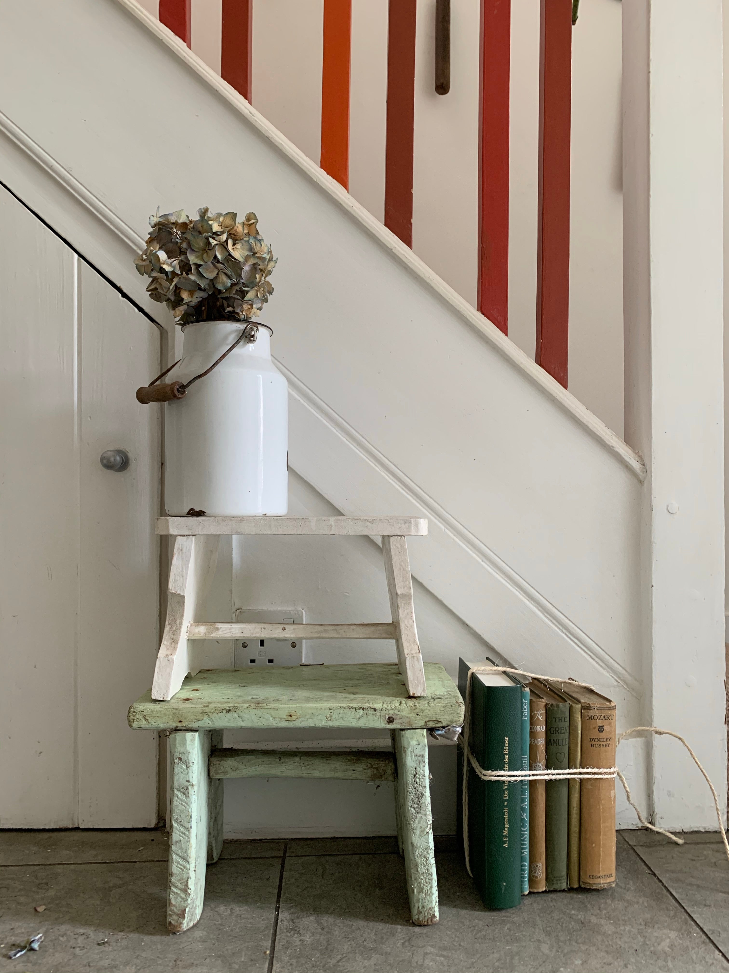 Mini Rustic White Painted Stool