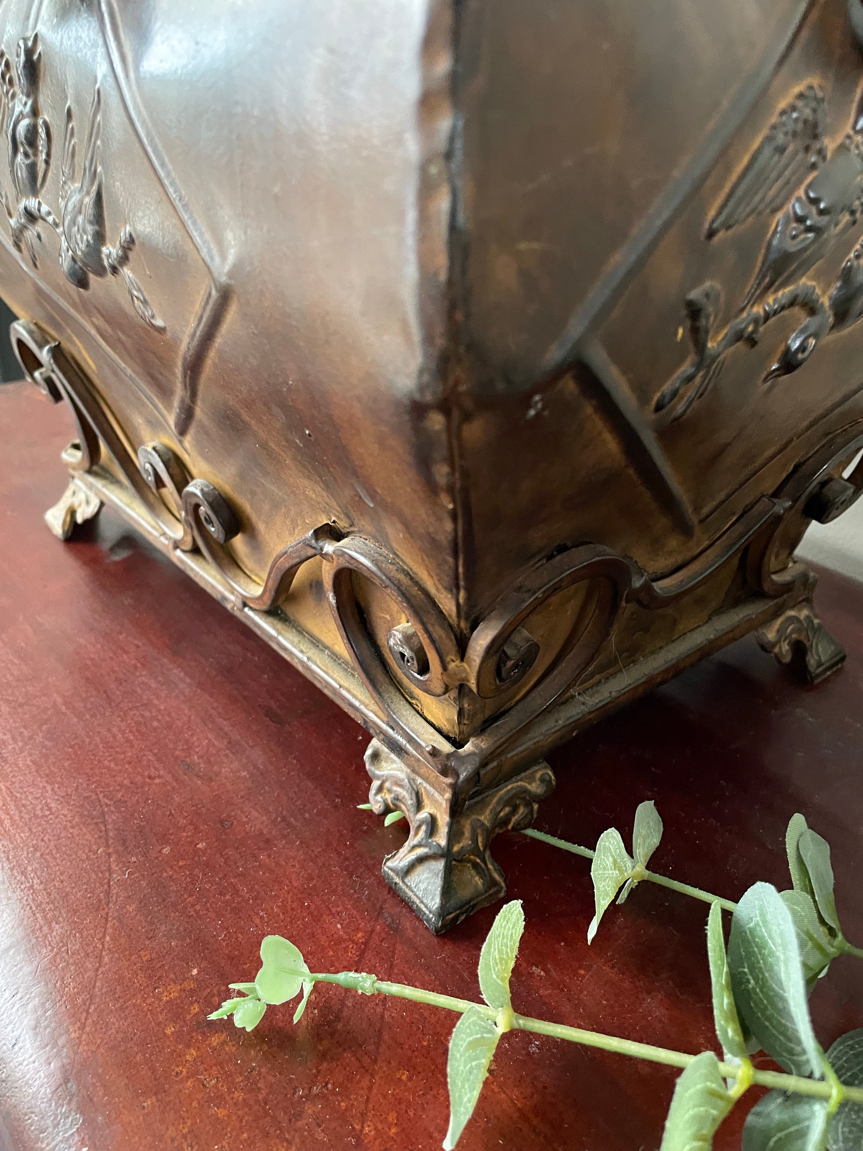 Large Metal Box with Bird Decoration