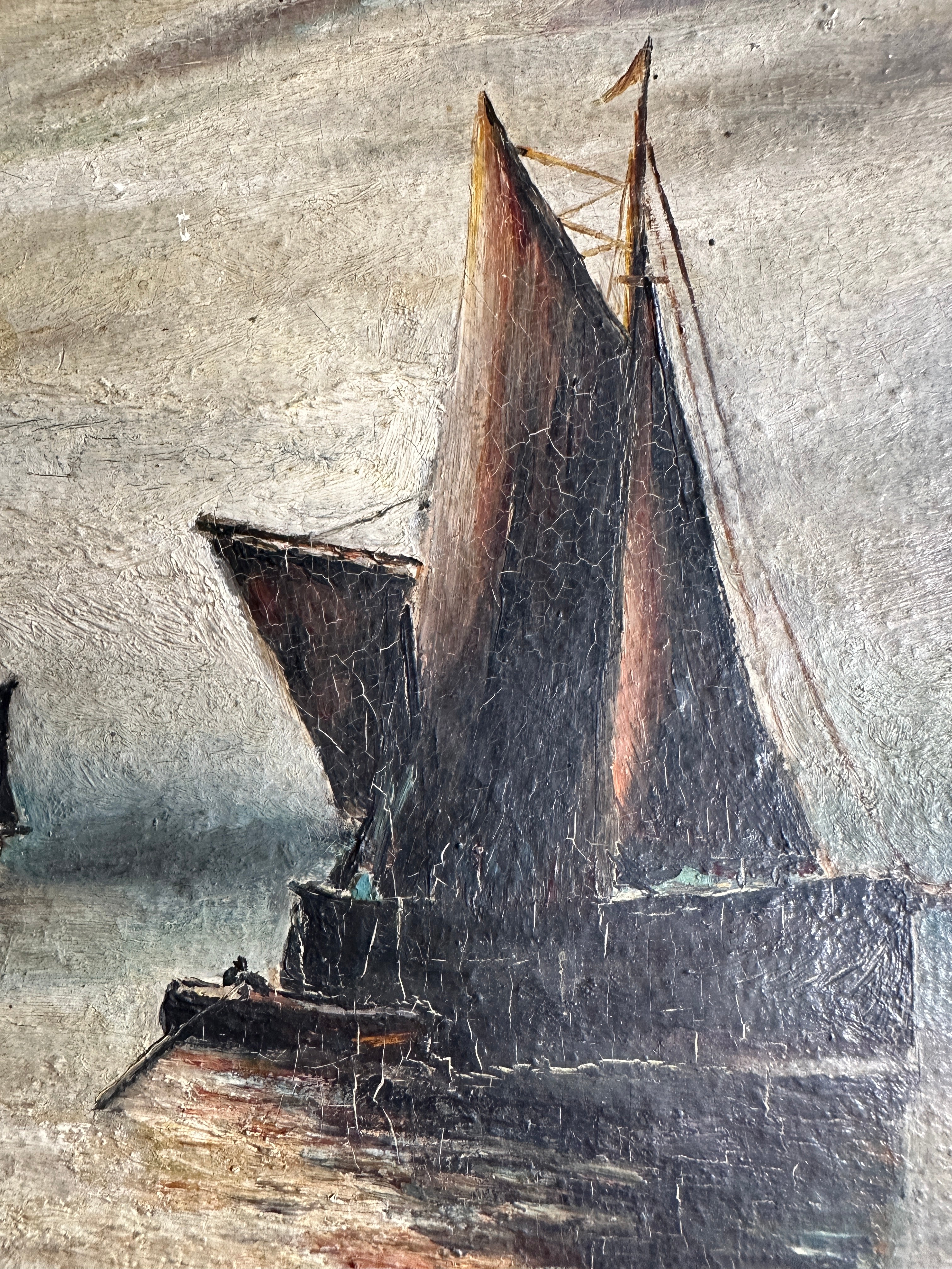 Muted Seascape with Lighthouse: Small Framed Oil on Board