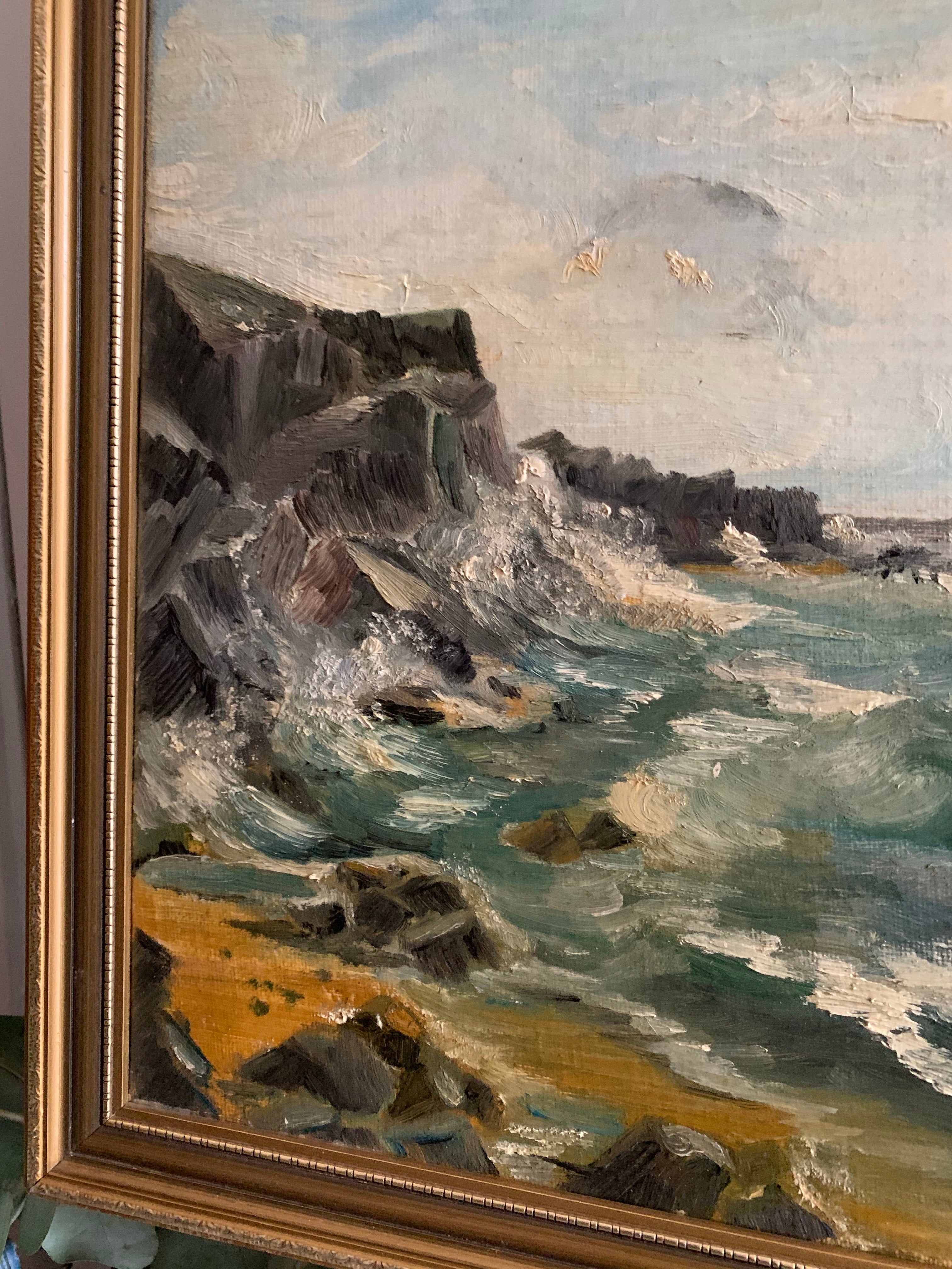 Large Vintage Seascape Oil Painting