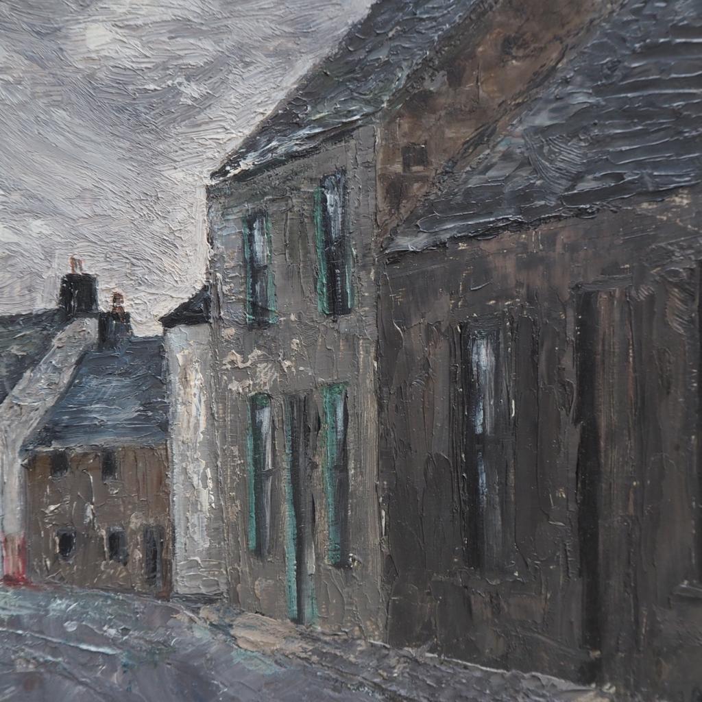 Moody Midcentury Oil: A town in greys and blues