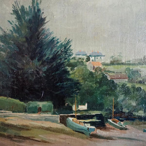 Water Channel: Signed Midcentury Oil on Board