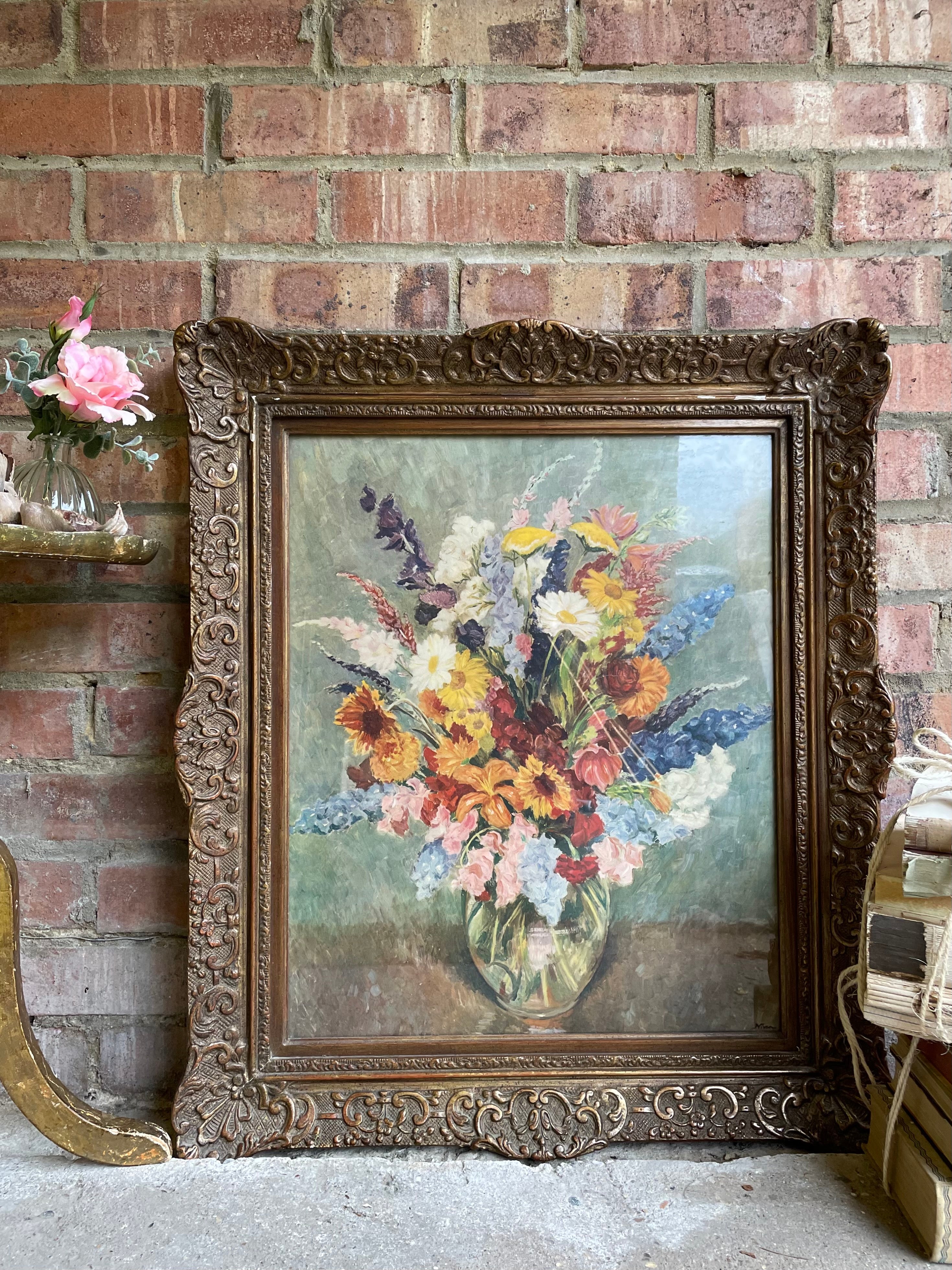 19th Century Floral Mezzotint in original gilt frame