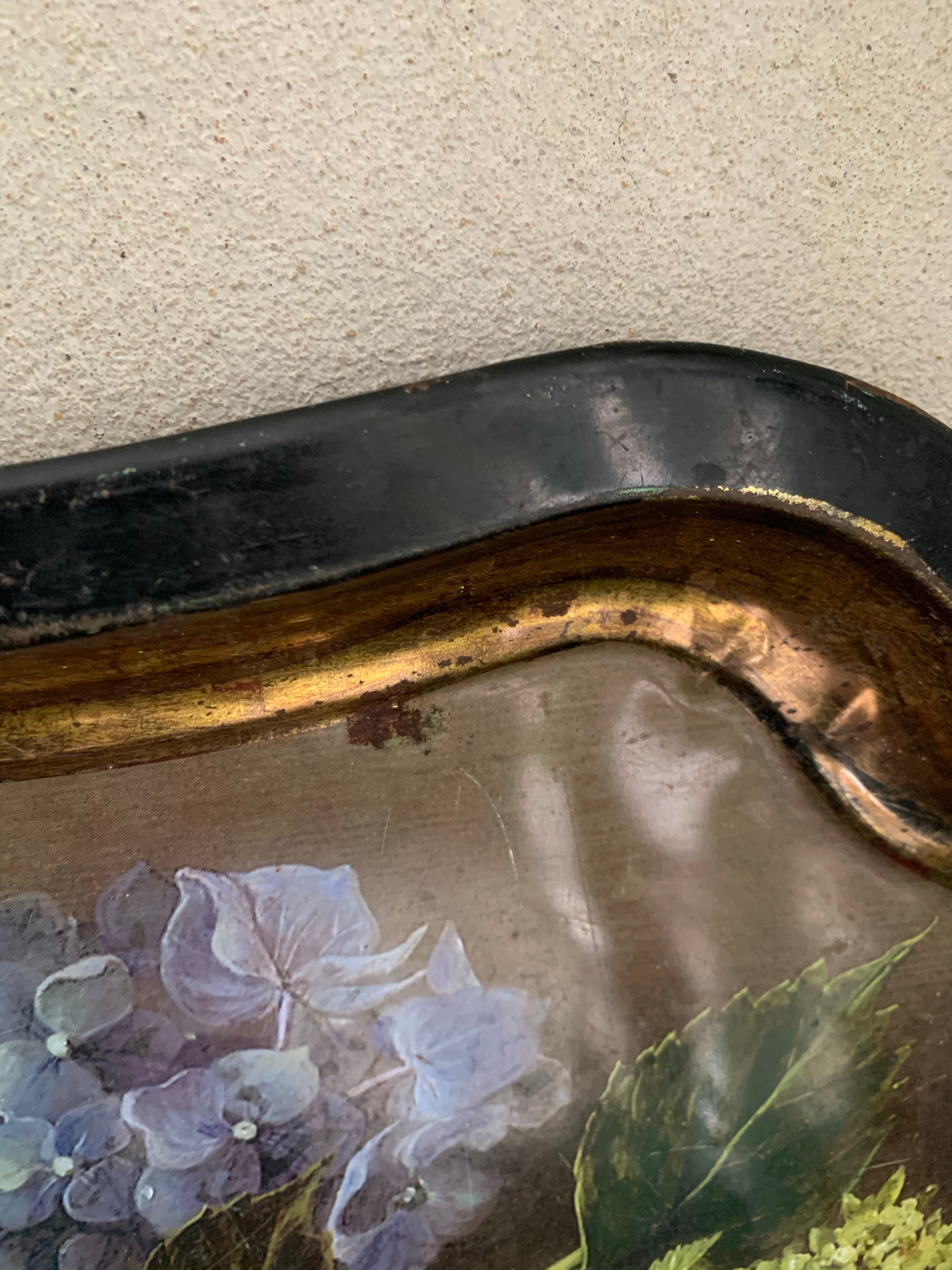 Large Decorative Tin Tray with Hydrangeas